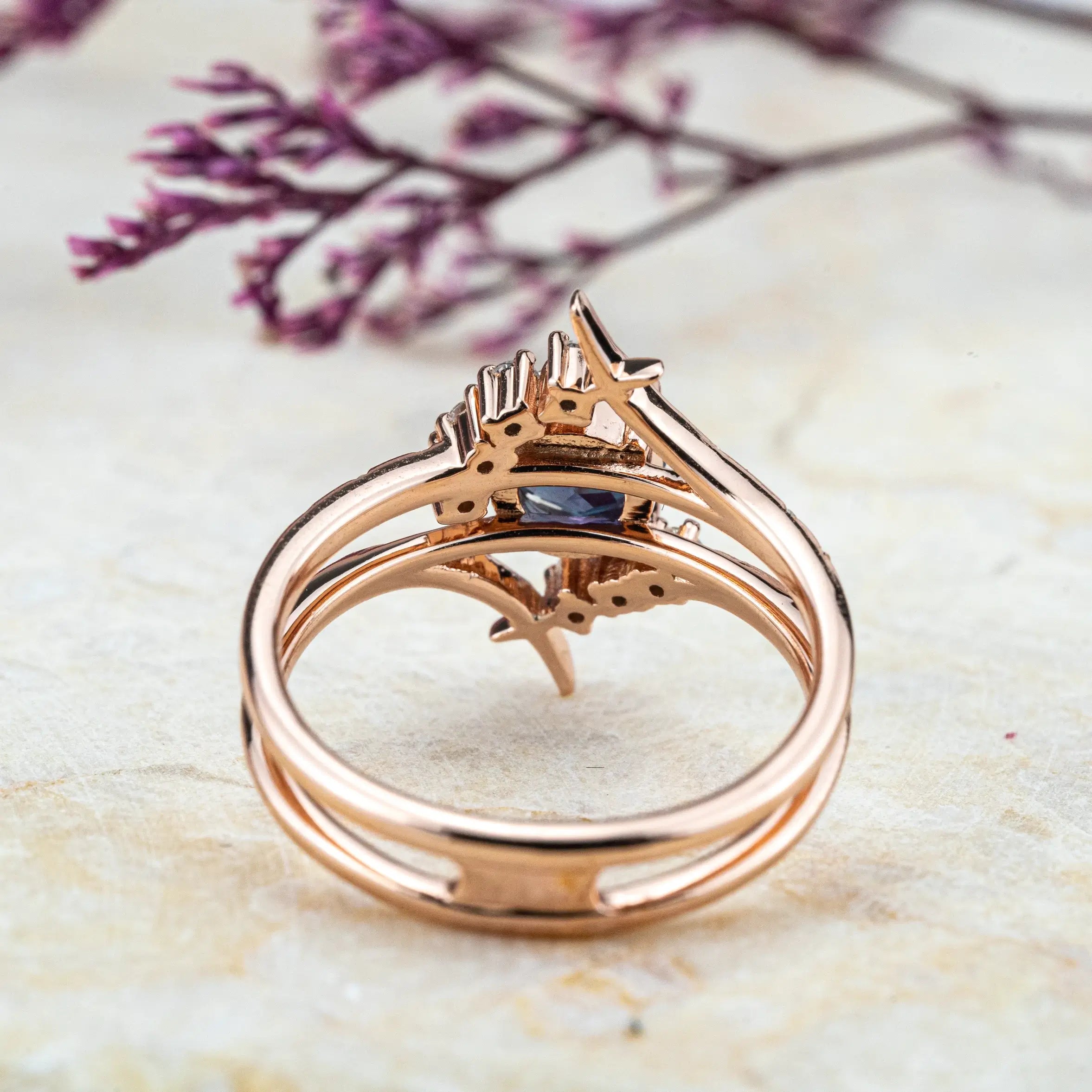 Art Alexandrite Engagement Rings Custom Unique June Birthstone Ring anniversary ring for ladies promise gift