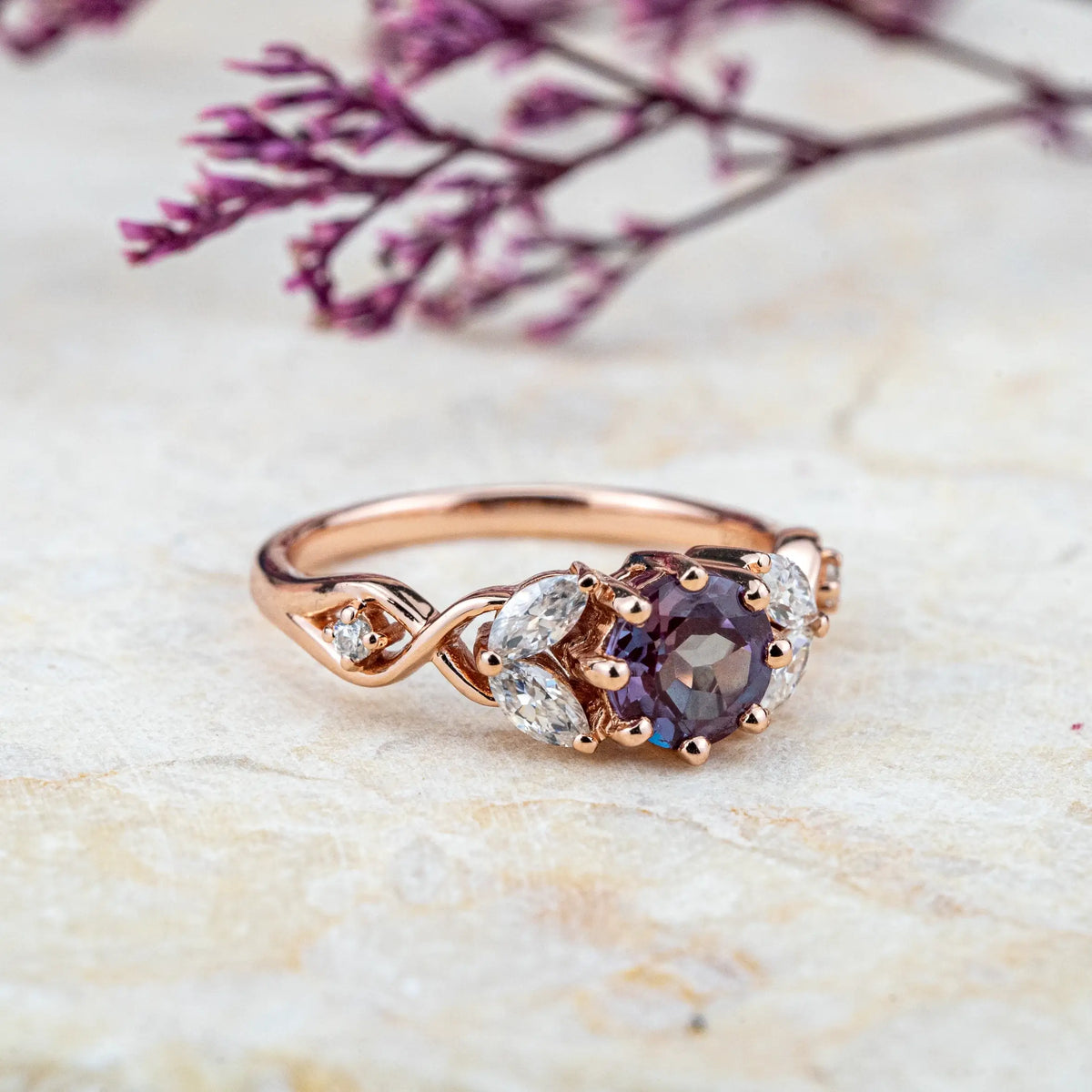 Natural Inspiration engagement rings for ladies anniversary ring flora jewelry Alexandrite ring Handmade Artwork