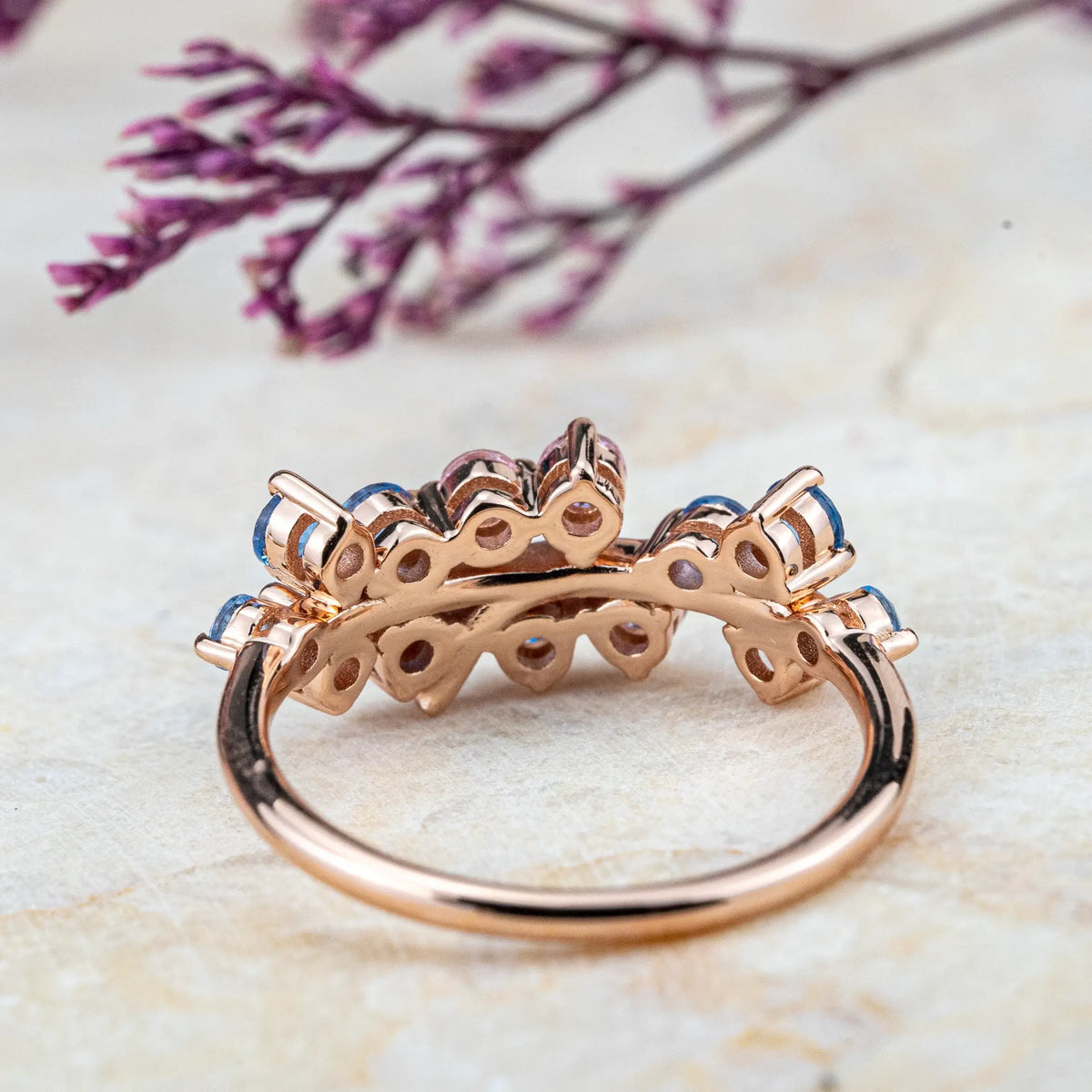 Colorful Engagement Art Rings With Moissanite Nature Inspired Band Unique Handmade Custom luxurious Ring for ladies