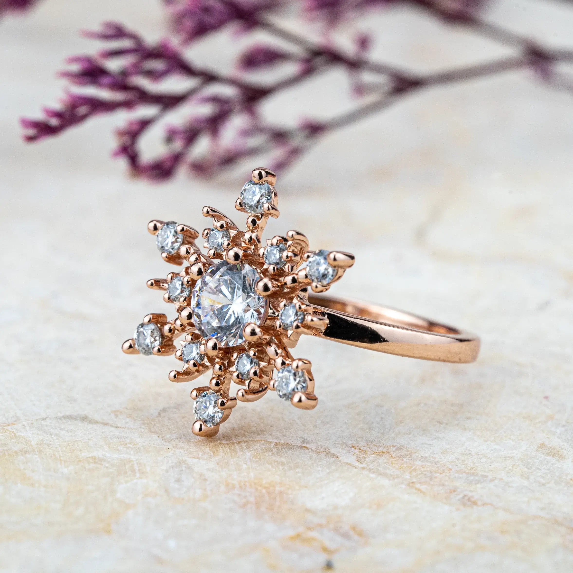 Custom Unique Engagement Ring Snowflake Ring Christmas Gifts Anniversary Ring