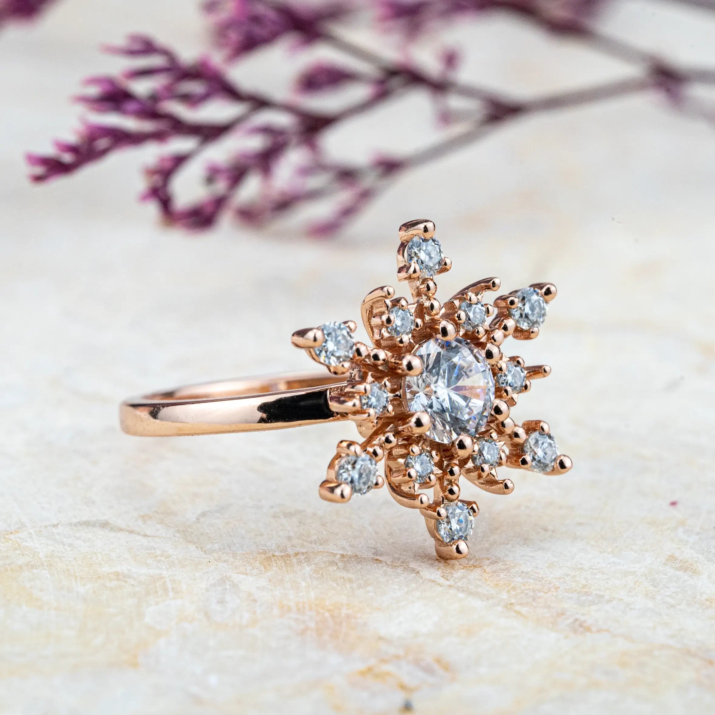 Eira Snowflake Moissanite Floral Ring | Winter-Inspired Christmas Gift