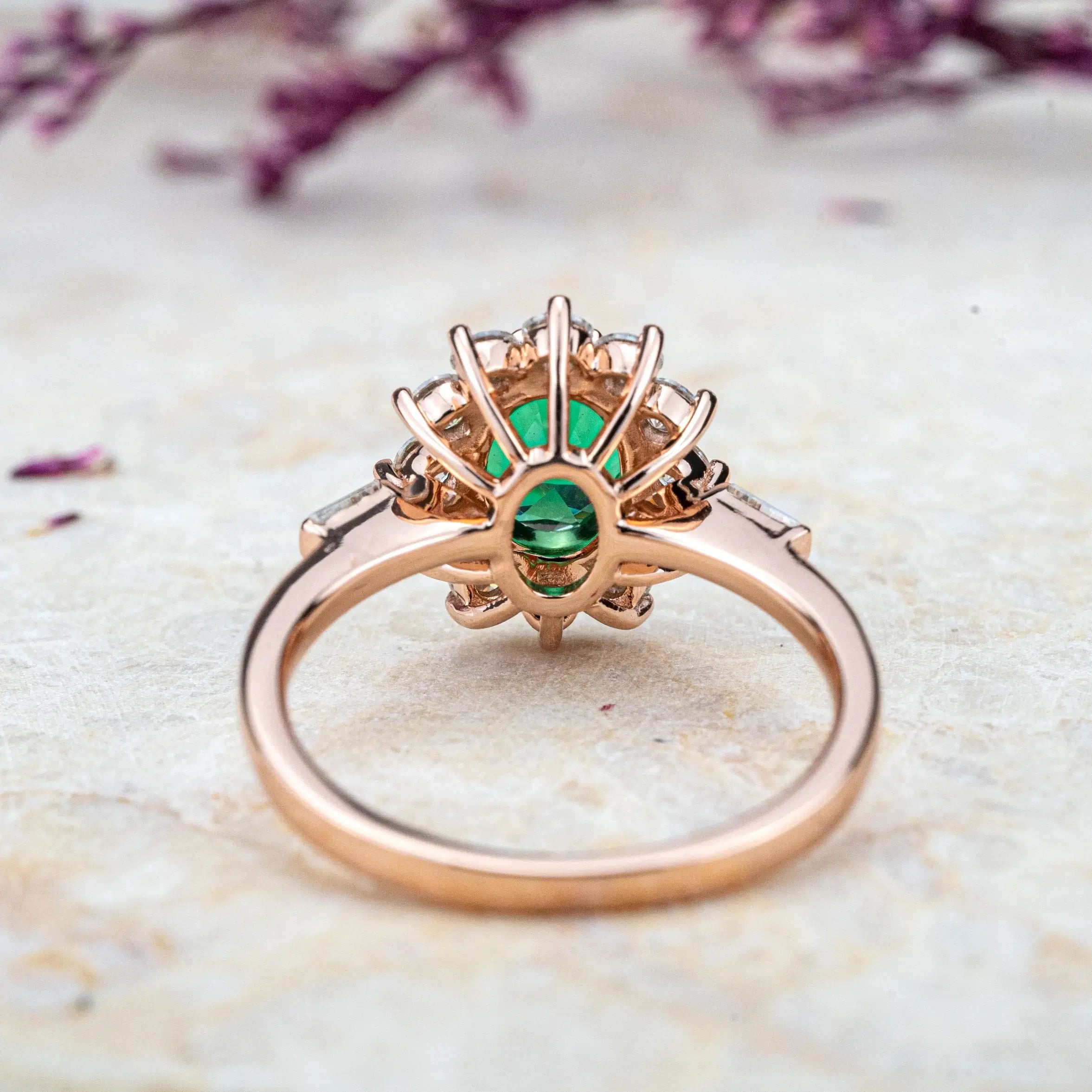 Emerald Sunburst Ring – Timeless Gold Halo Engagement Ring