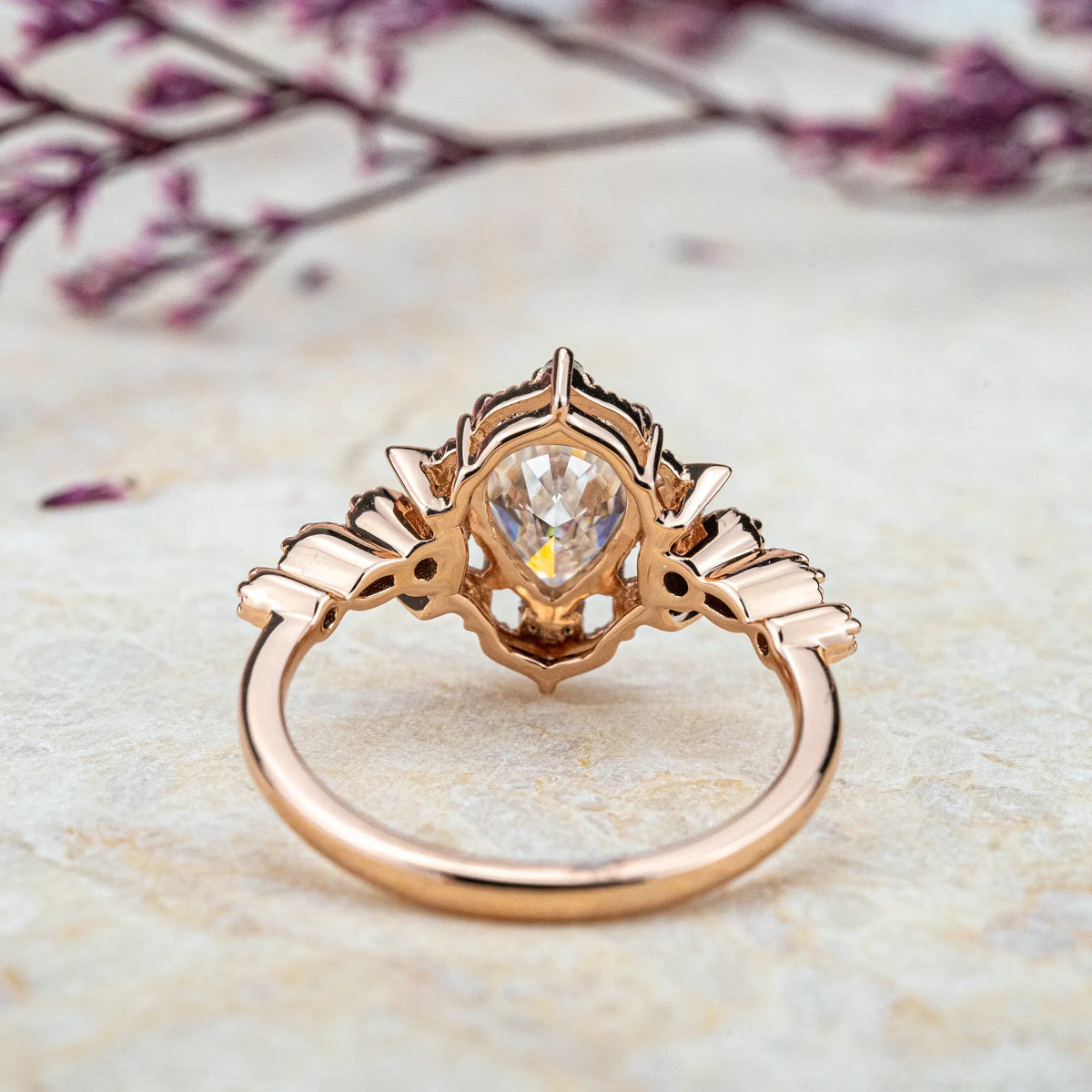 Vintage Unique Moissanite Engagement Rings - Crescent Moon Wedding Ring Custom art rings for women anniversary gift