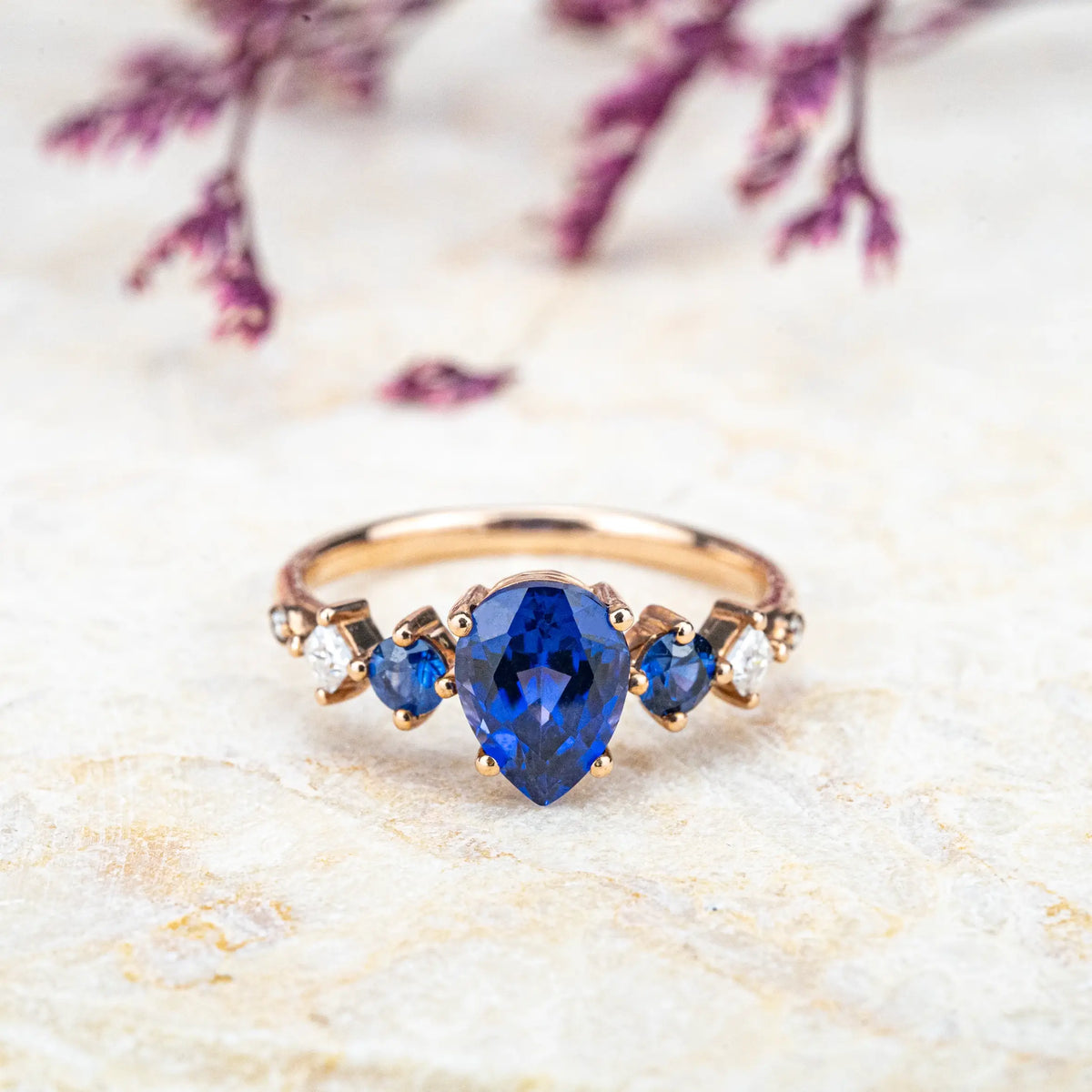 Pear Cut Sapphire Engagement Ring Noble Modern Rings Seven Stone Ring for women anniversary gift
