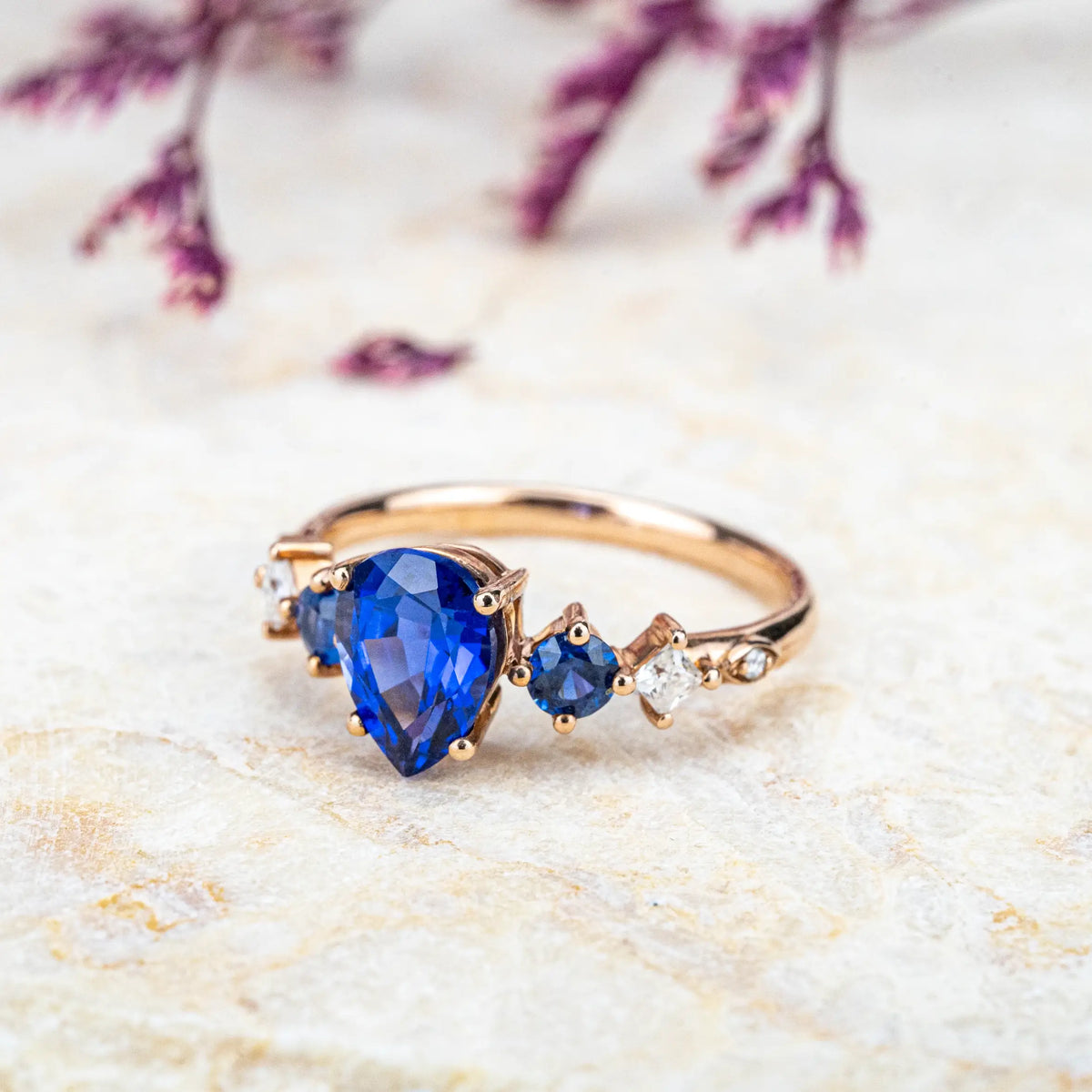 orleone Pear Cut Sapphire Engagement Ring Noble Modern rose gold Rings Seven Stone Ring for women anniversary gift
