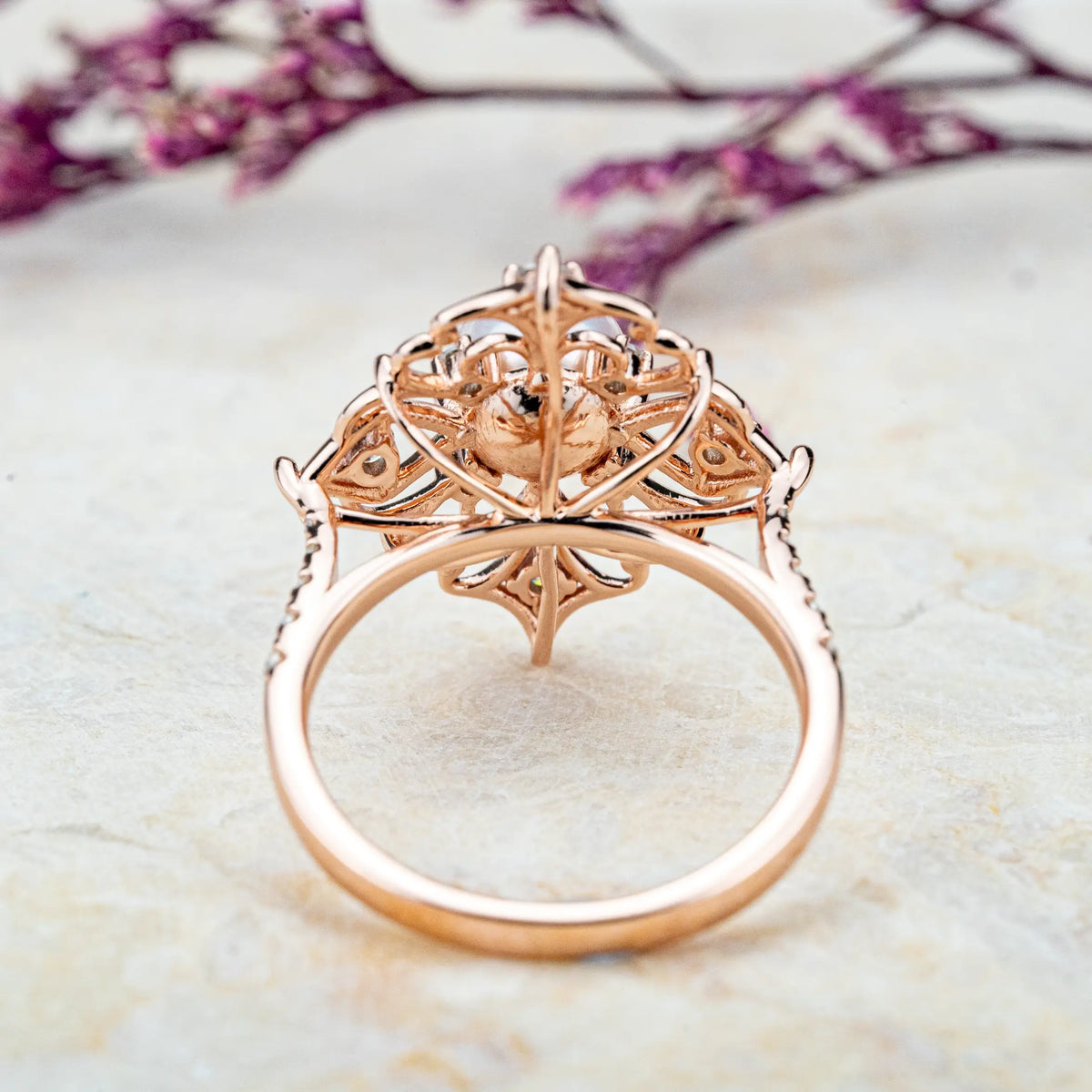 Lustrella Akoya Pearl Vintage Engagement Ring - Unique Design Jewelry