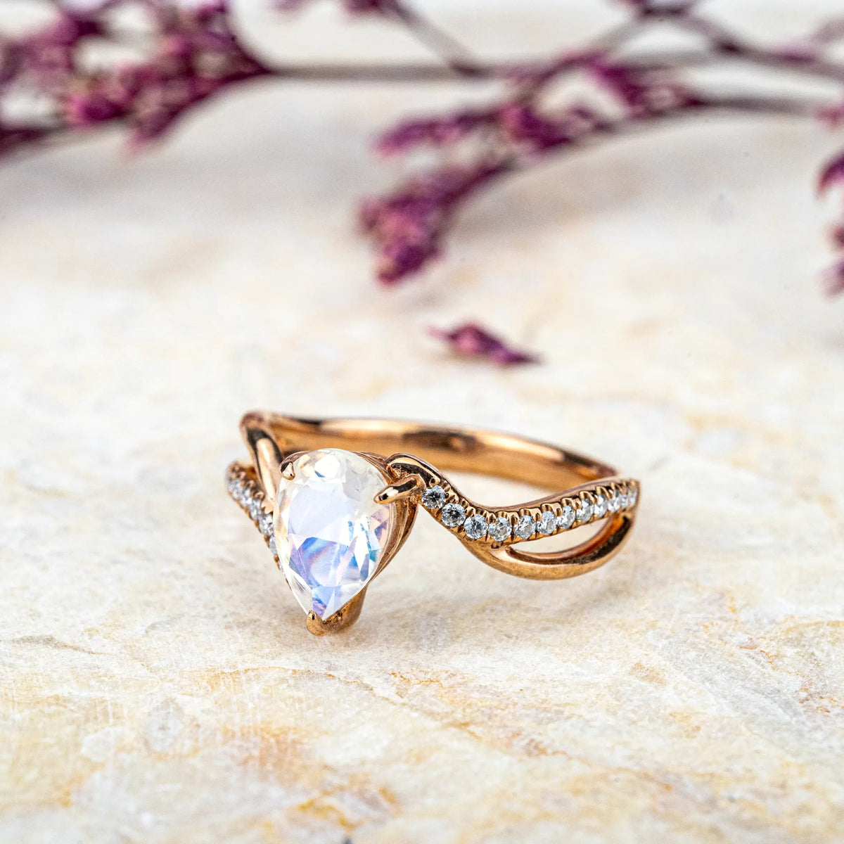 Natural Moonstone Engagement Rings For Ladies Birthstone Anniversary Ring
