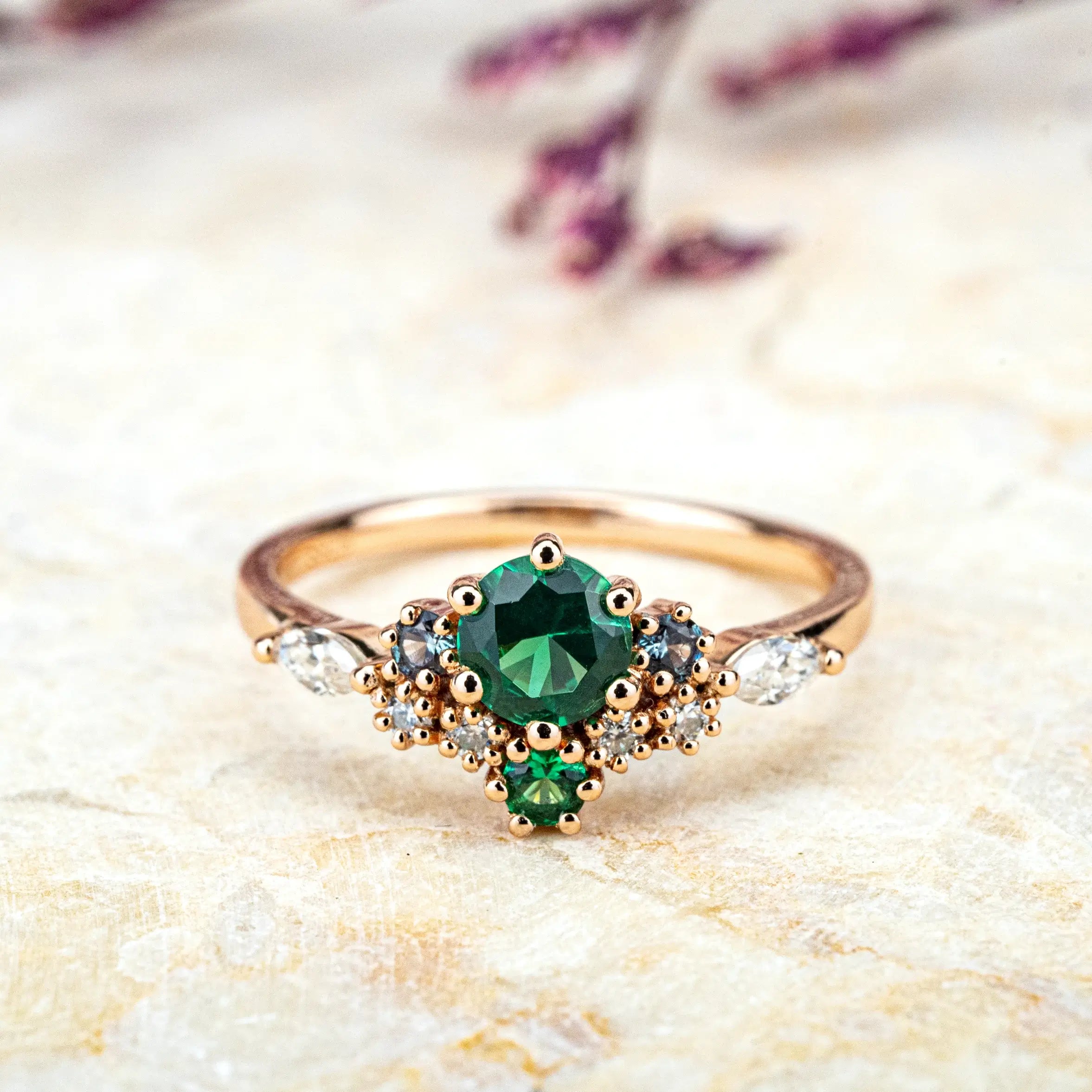 Verdeva Cluster Engagement Ring – Lab Emerald Birthstone Jewelry for ladies anniversary rings