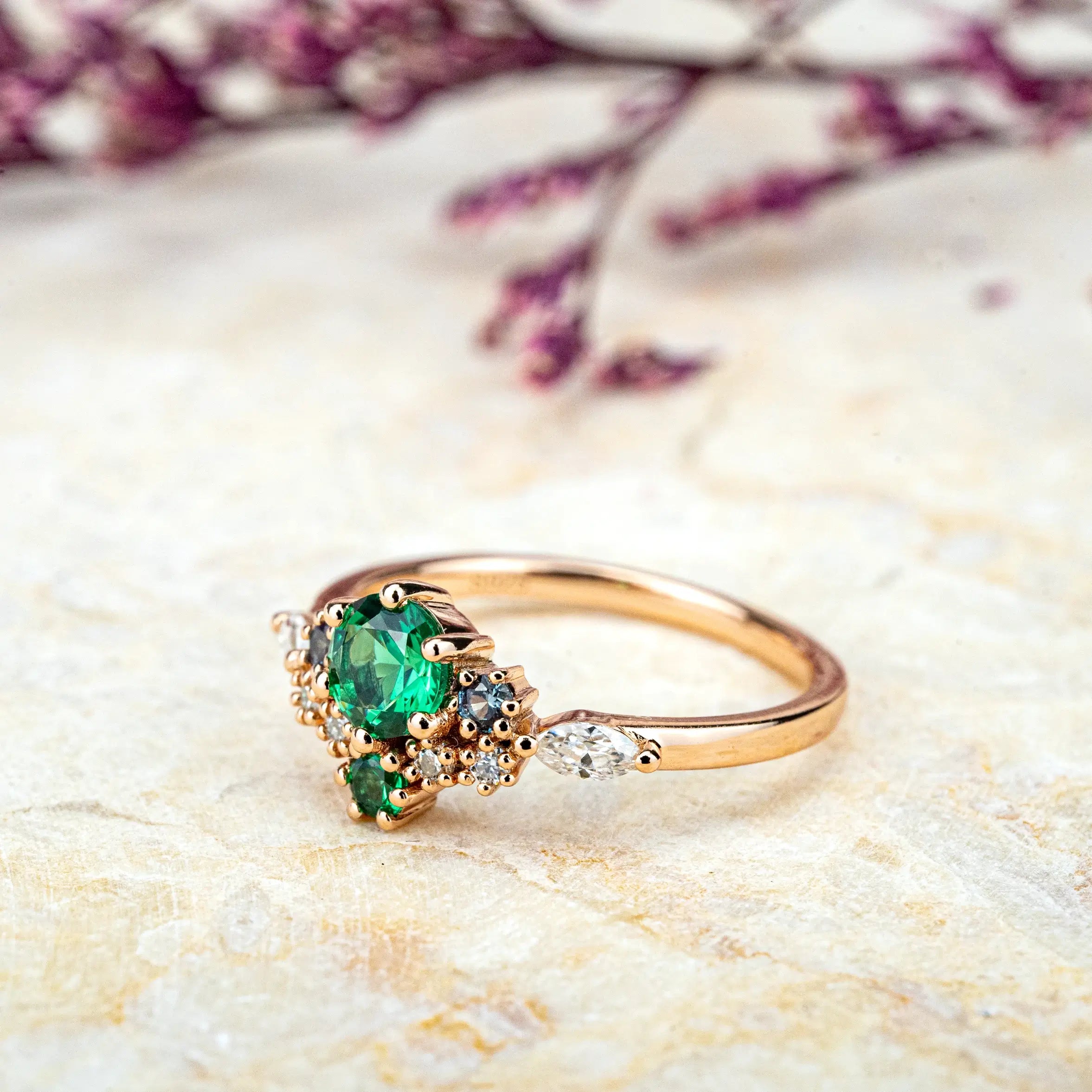 Verdeva Cluster Engagement Ring – Lab Emerald Birthstone Jewelry for ladies anniversary rings