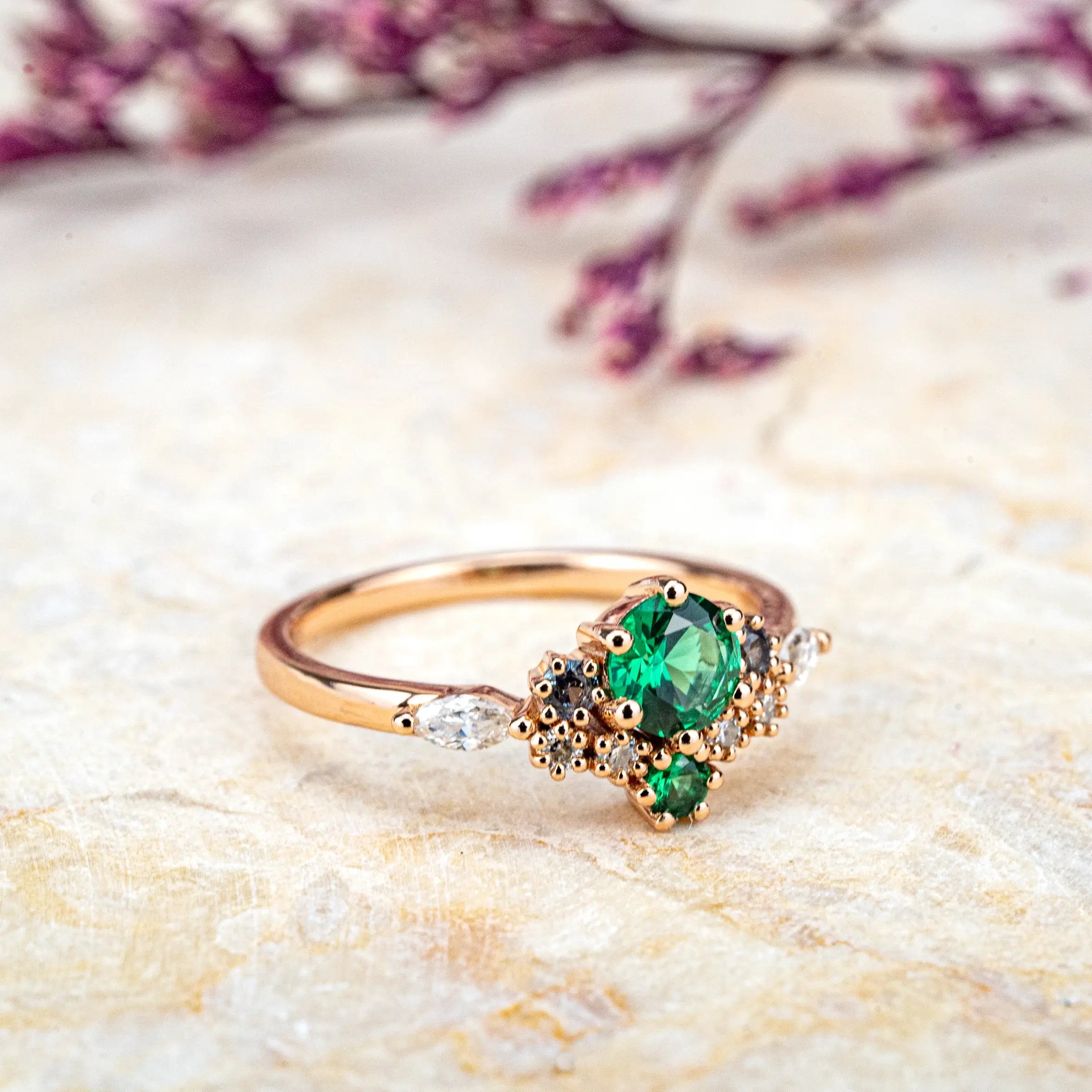 Verdeva Cluster Engagement Ring – Lab Emerald Birthstone Jewelry for ladies anniversary rings