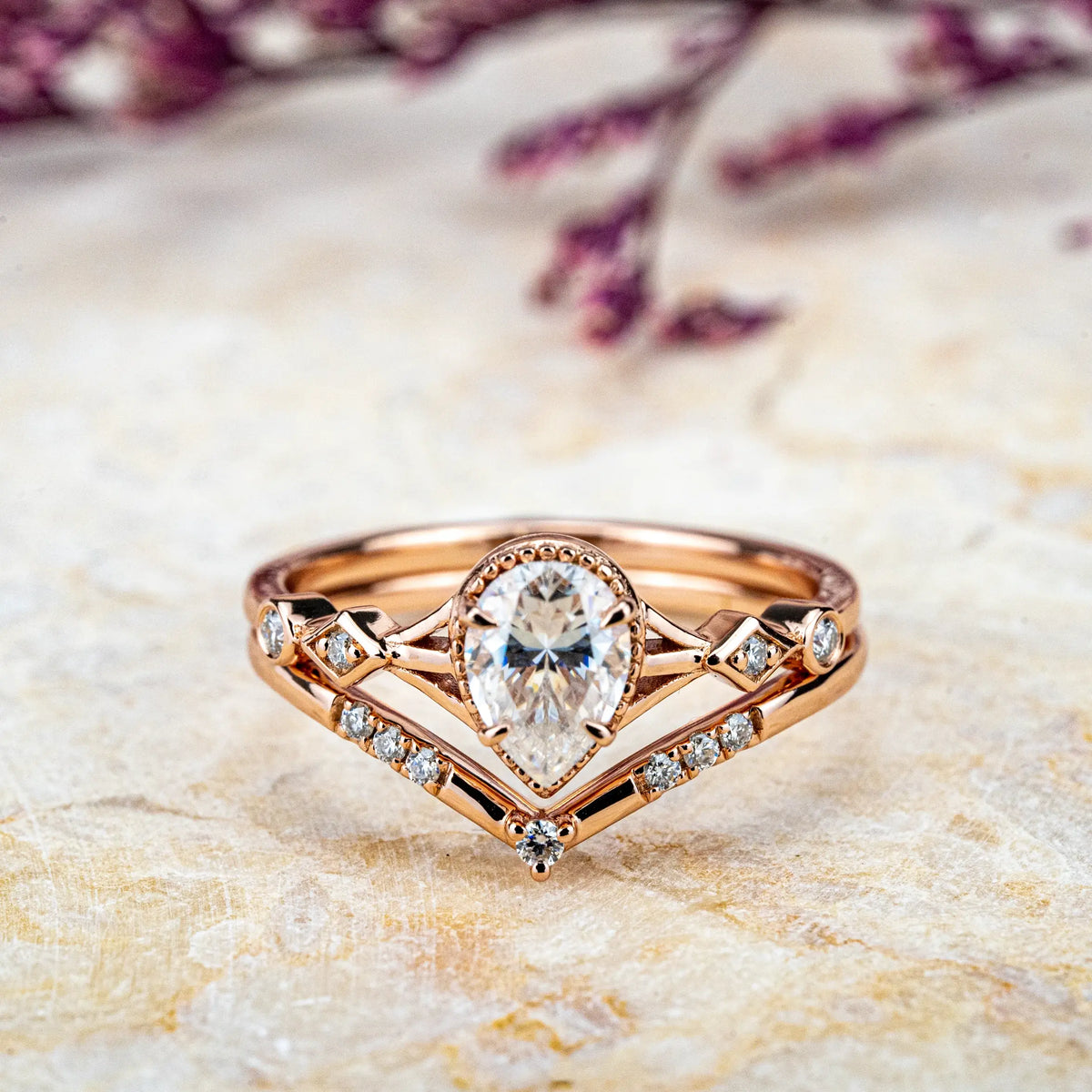 Custom Fine Arts Pear Cut Moissanite Engagement Rings Promise Jewelry