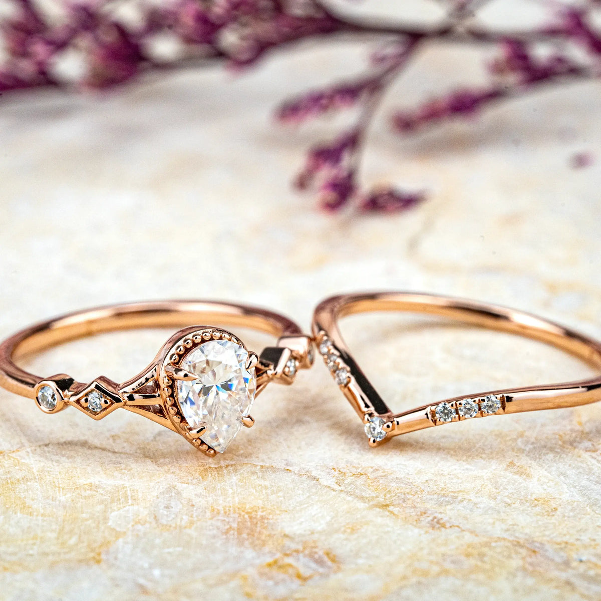Anillo Etéreo - Conjuntos de Anillos de Propuesta Minimalistas de Moissanita Joyería de Promesa