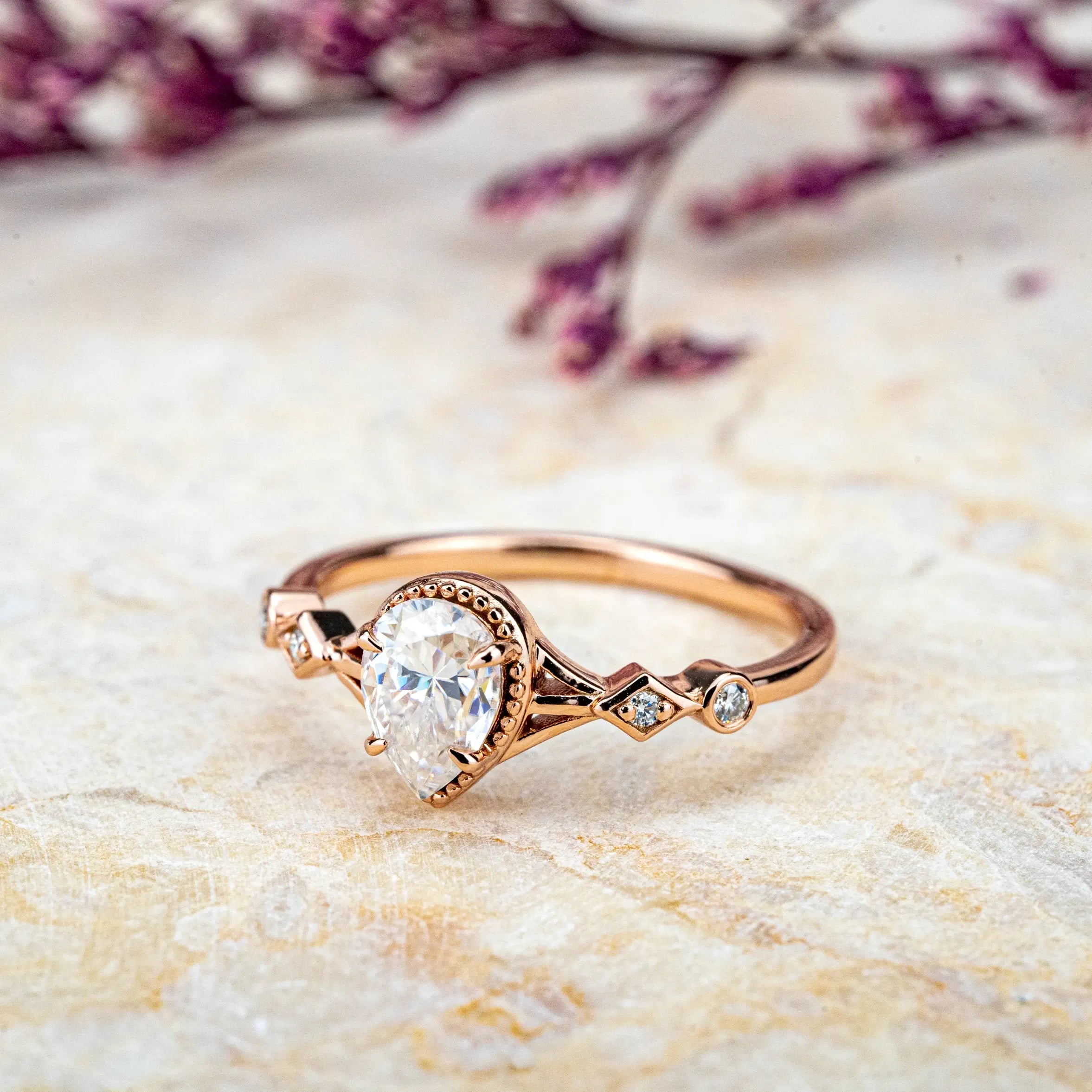 Aurelia – Custom Minimalist Pear-Cut Moissanite Engagement Rings