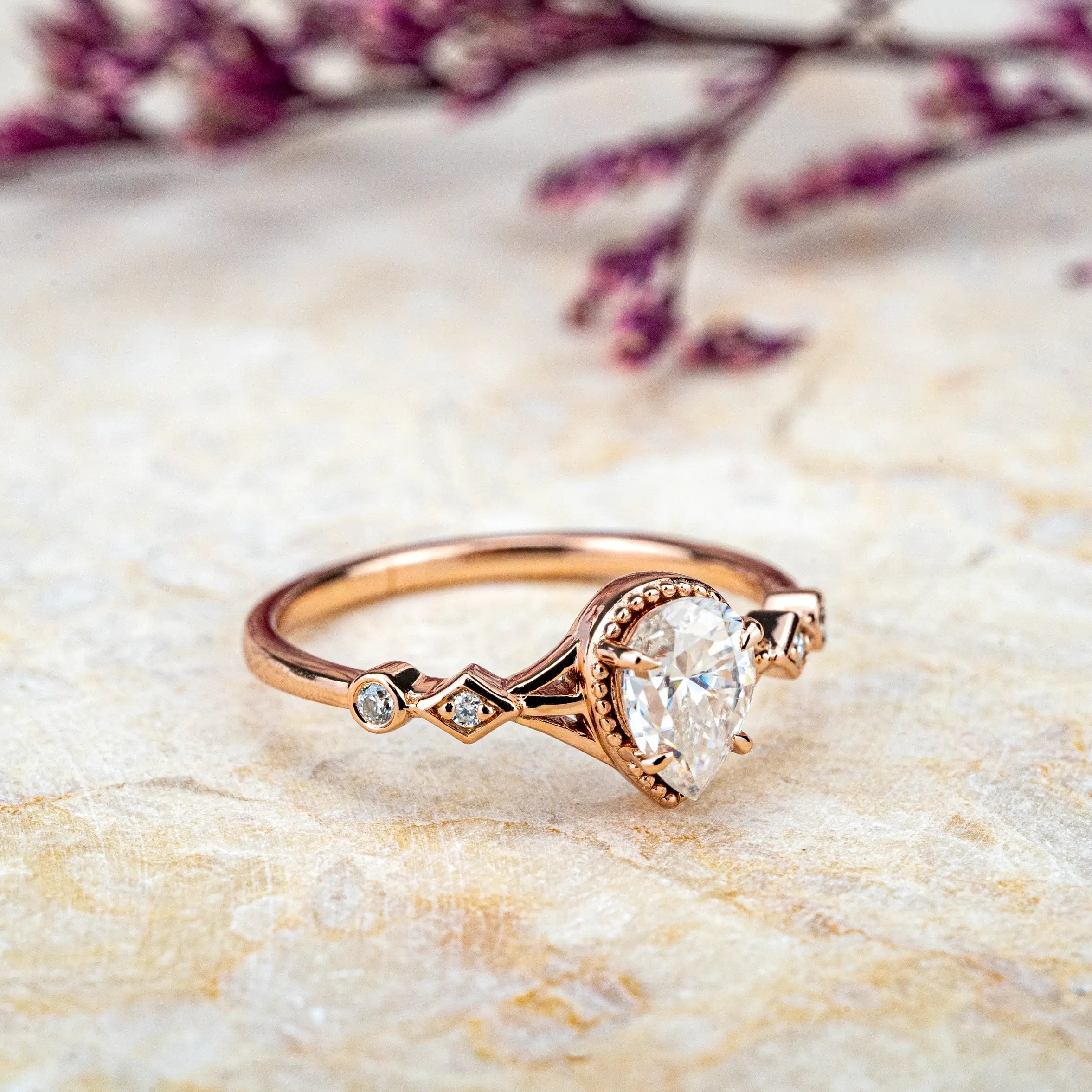 Aurelia – Custom Minimalist Pear-Cut Moissanite Engagement Rings