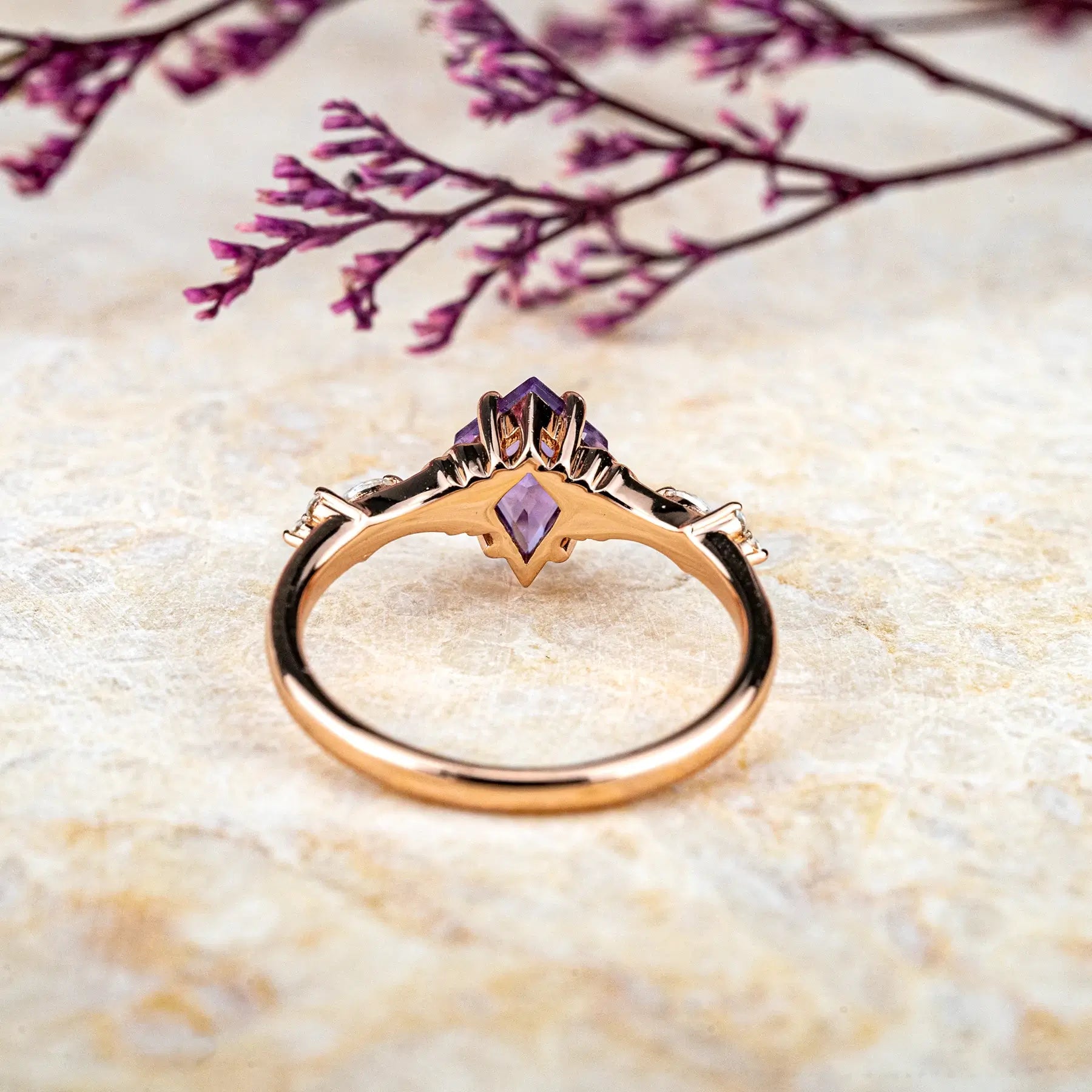 Modern Art Kite Amethyst Promise Rings – February Birthstone