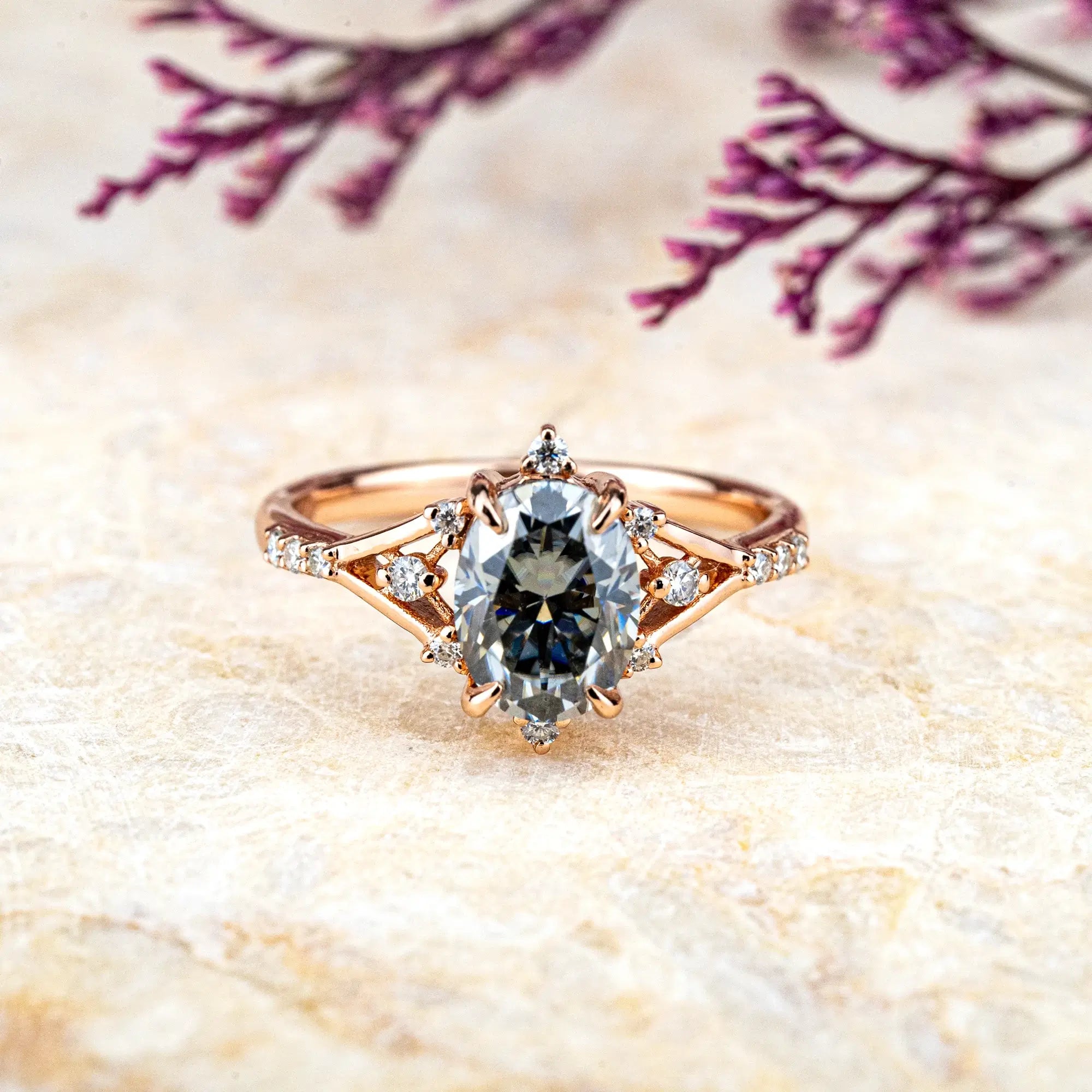 Oval Gray Moissanite Gold Ring – Unique and Contemporary Engagement Rings