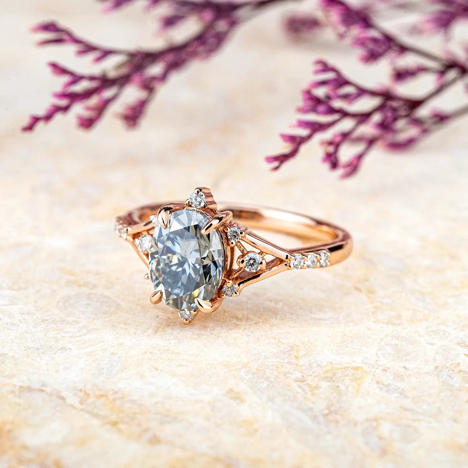 Oval Gray Moissanite Gold Ring – Unique and Contemporary Engagement Rings custom jewelry orleone