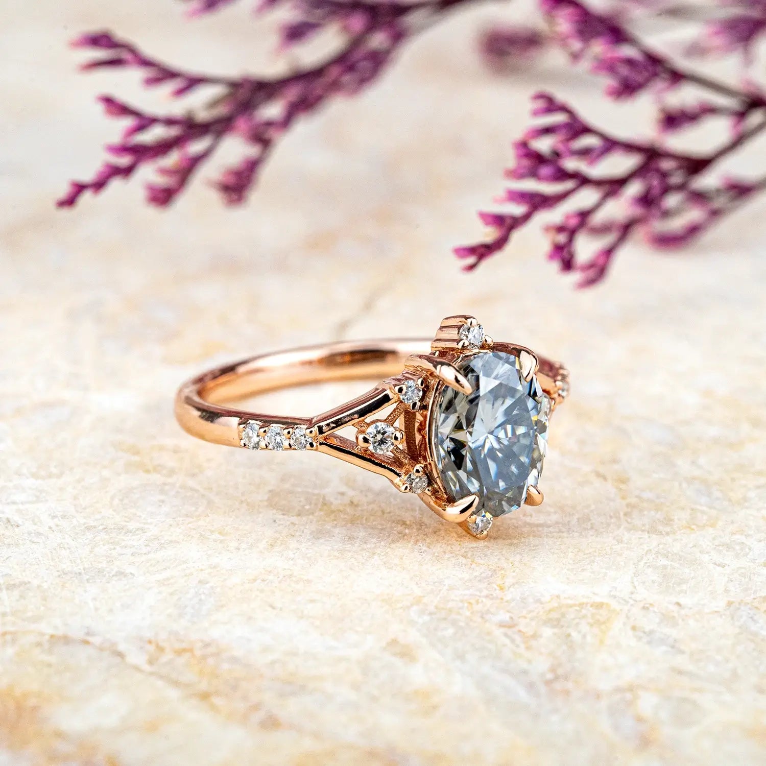 Oval Gray Moissanite Gold Ring – Unique and Contemporary Engagement Rings custom jewelry orleone