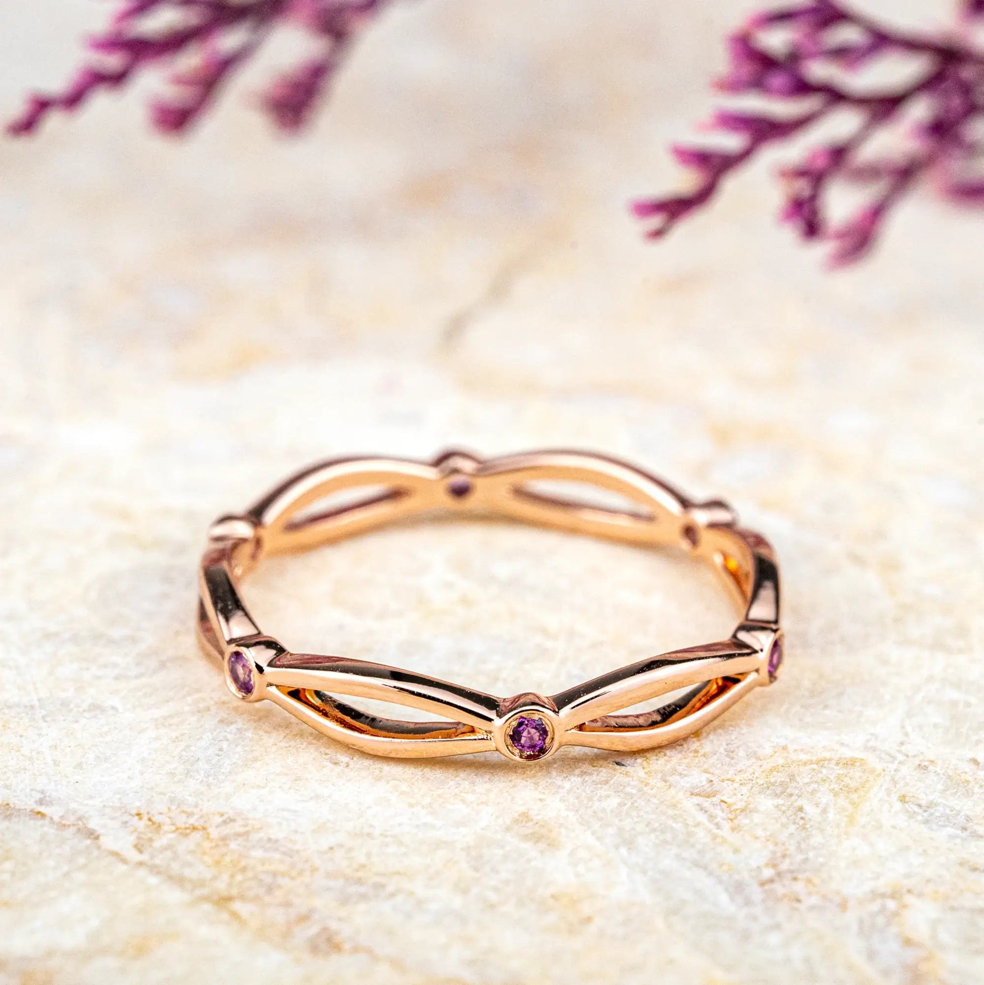 Amethyst Promise Rings– Delicate & Timeless Design Women Band sold