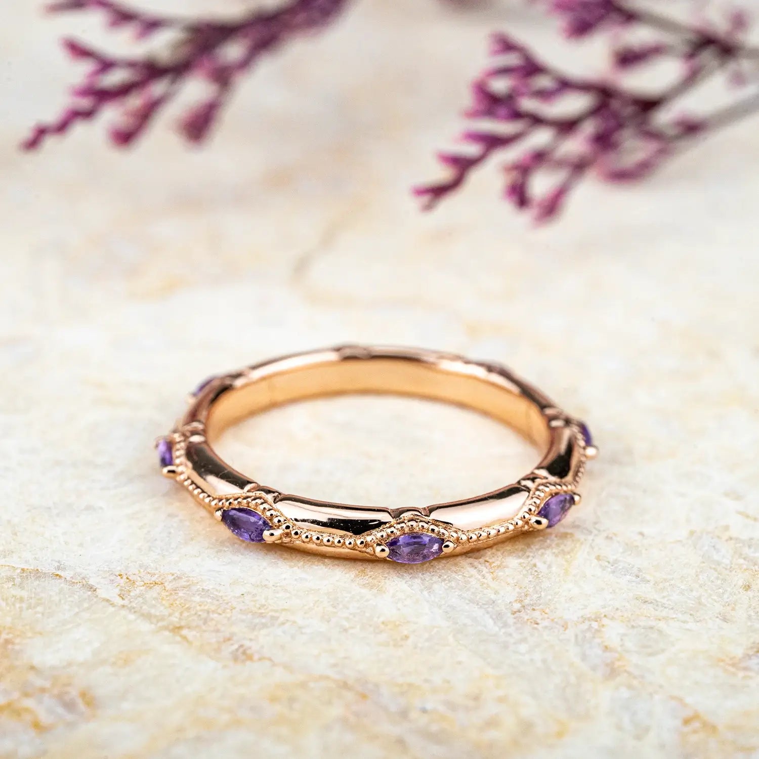 Vintage Amethyst Couple Bands – Promise Anniversary Rings - men bands
