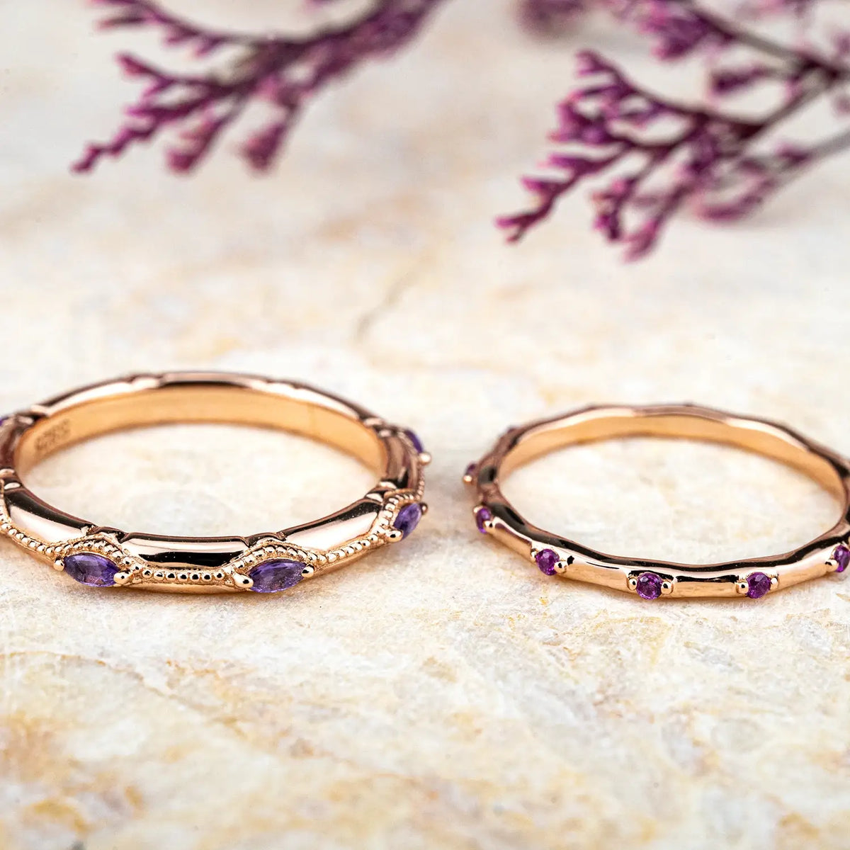 Vintage Amethyst Couple Bands – Promise Anniversary Rings | orleone custom jewelry