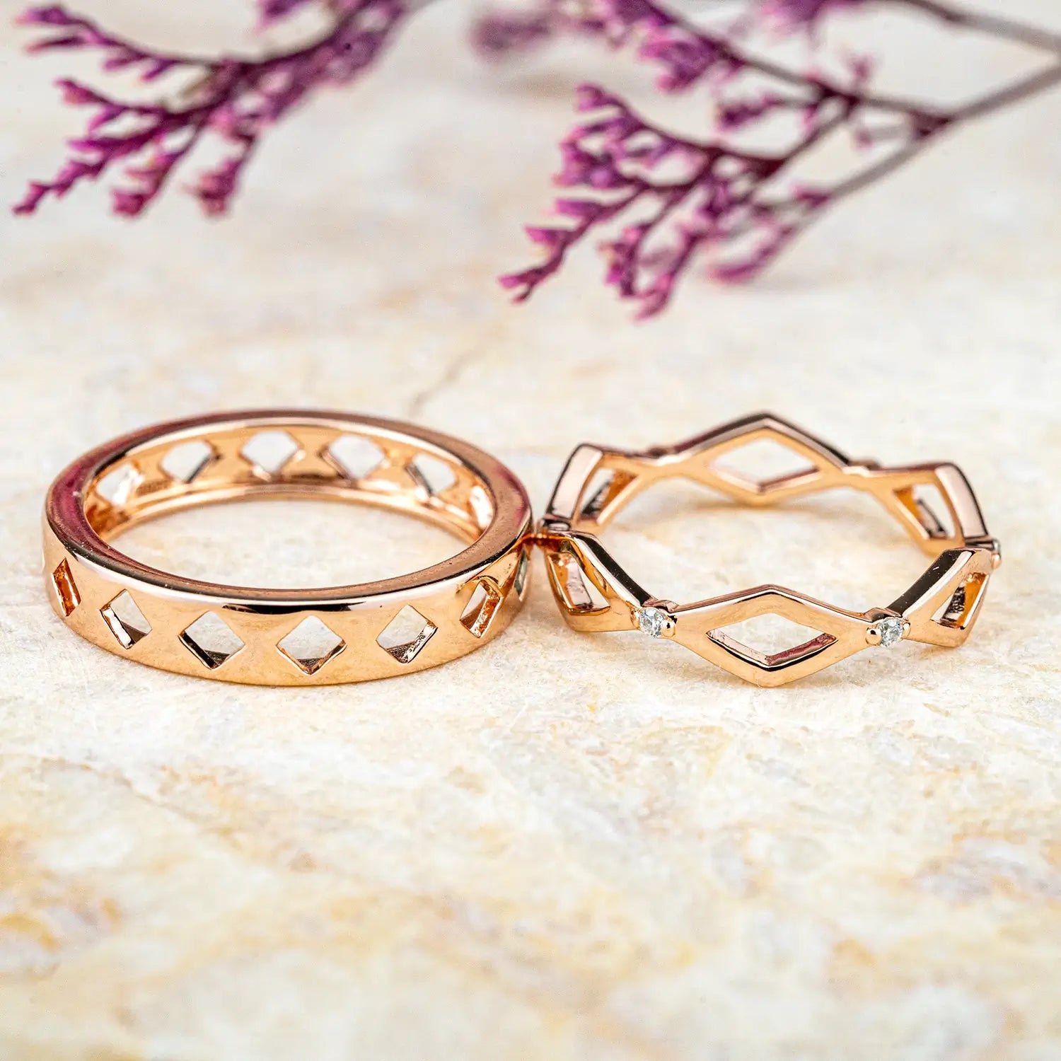 Custom handmade 14K Gold Hollow Couple Rings – Elegant Promise & Anniversary Bands