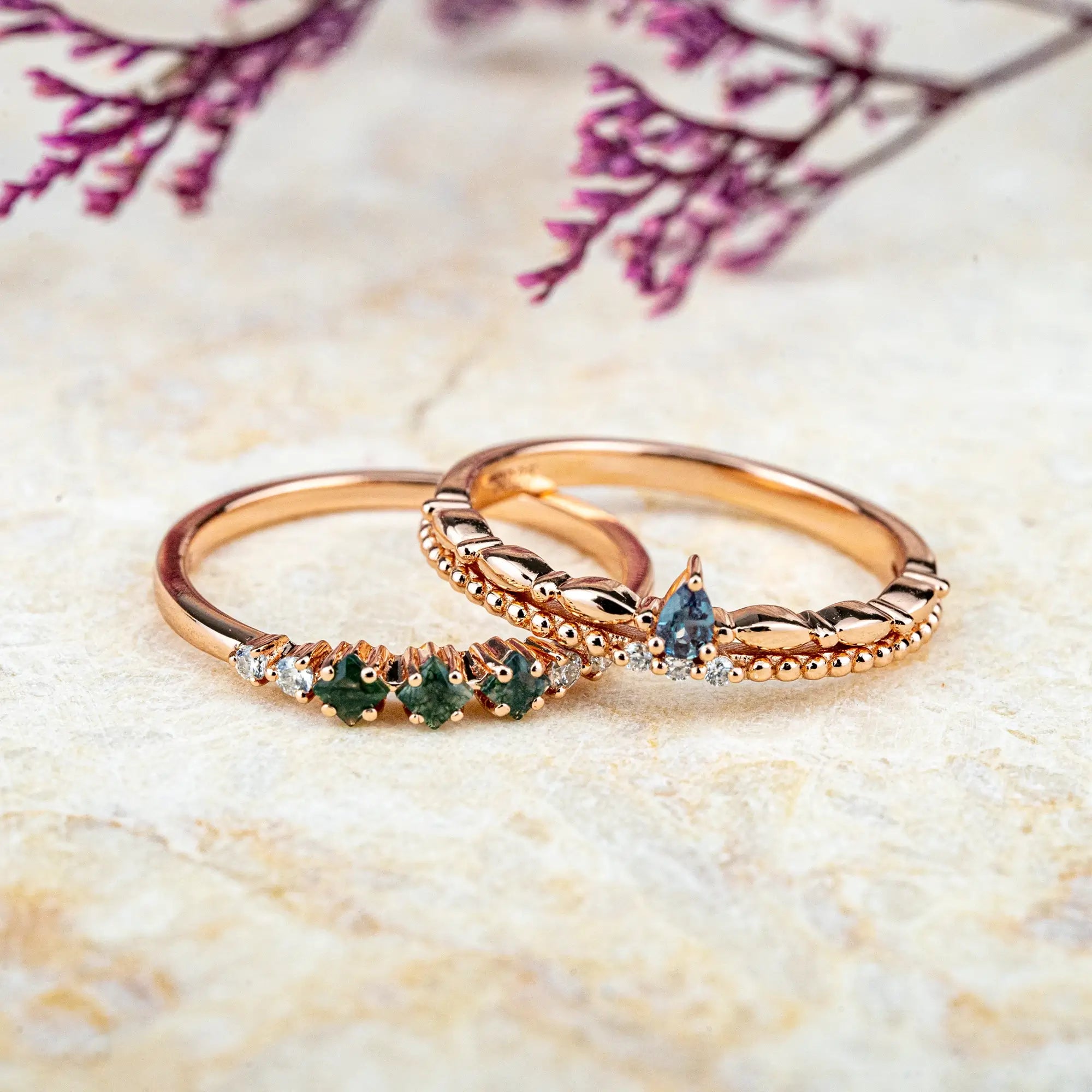 Minimalist Alexandrite Stacking Ring Set – Modern Elegance & Versatile Style