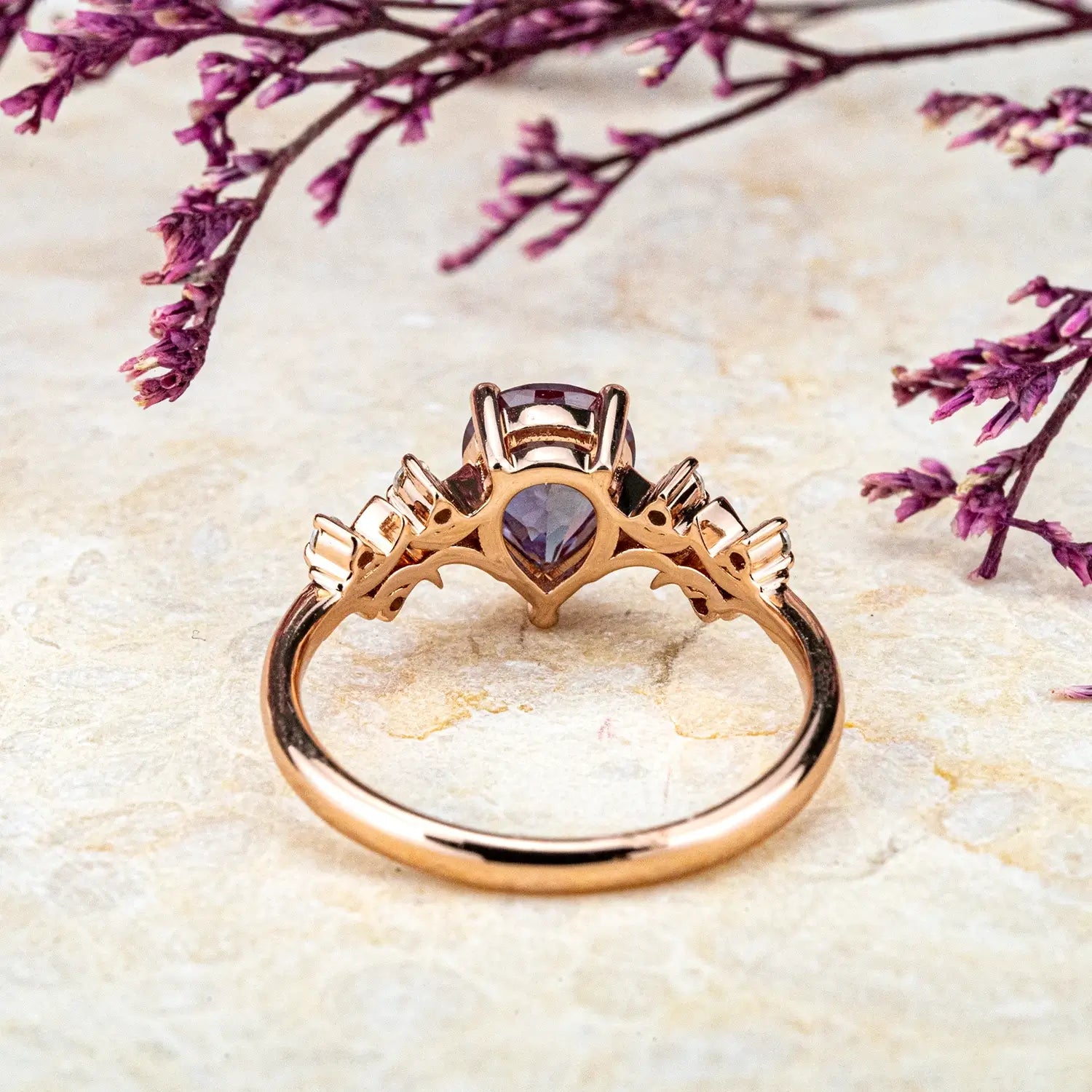 Pear Cut Alexandrite Engagement Rings Nature-Inspired Twig Promise Ring custom 18k rose gold ring for ladies