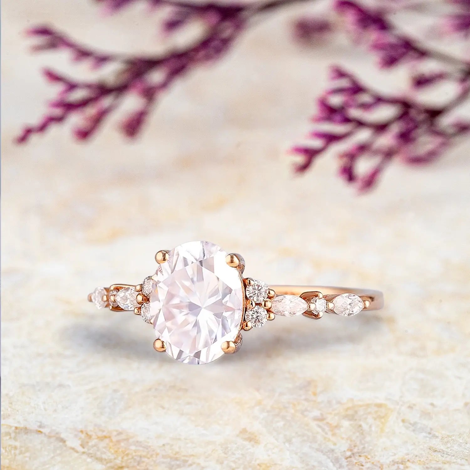Delicate Moissanite Engagement Ring Minimalism Wedding Ring Solid Gold Diamond Cluster Rings for Women Anniversary Handmade Gift Christmas