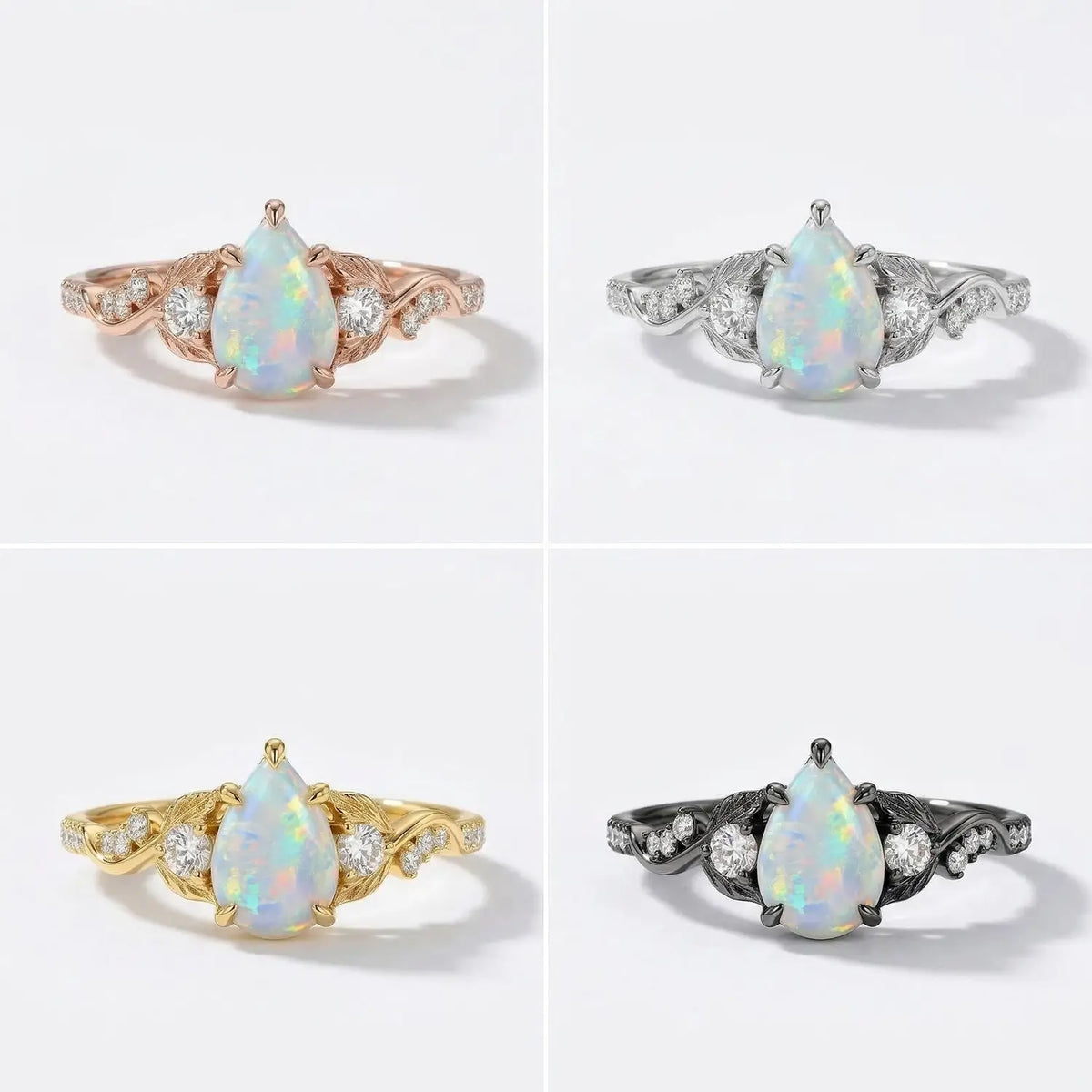 unique pear opal promise ring botanical design gold jewelry - 4 Material
