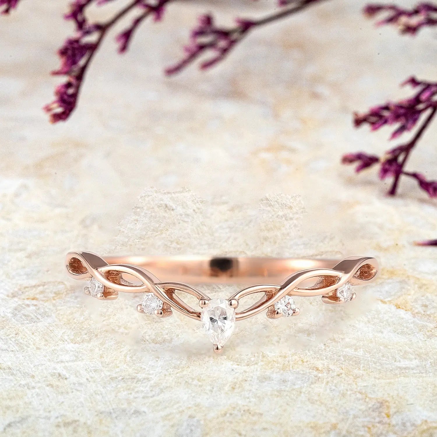 Custom 18K Rose Gold Moissanite Wedding Band - Match Twist BandS