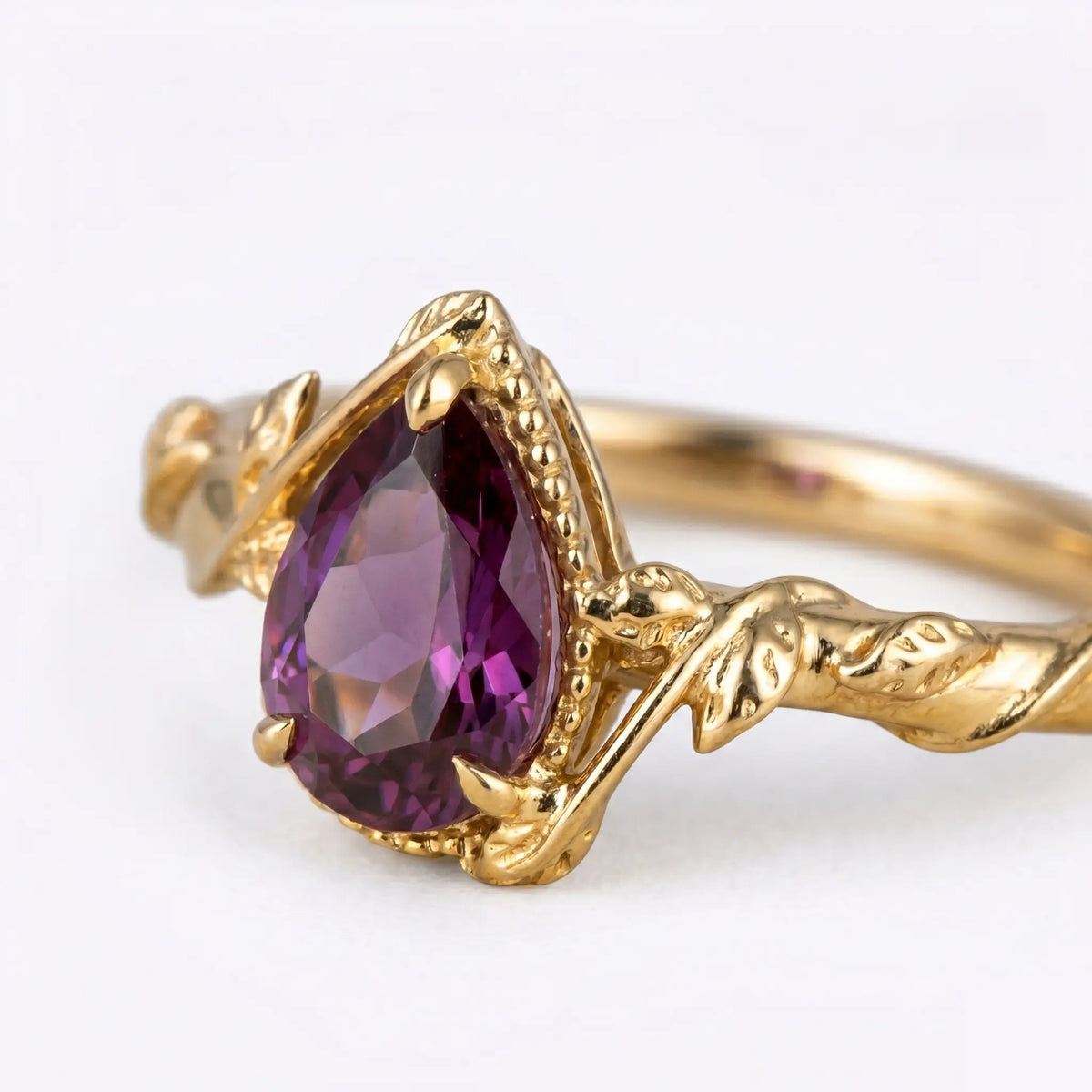 Natural Pear Shape Alexandrite Engagement Ring Side Close-up