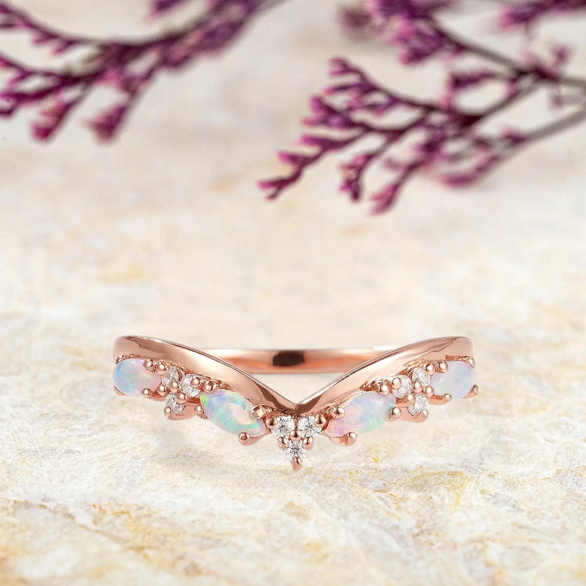 Opal Chevron Matching Stackable Wedding Band | orleone