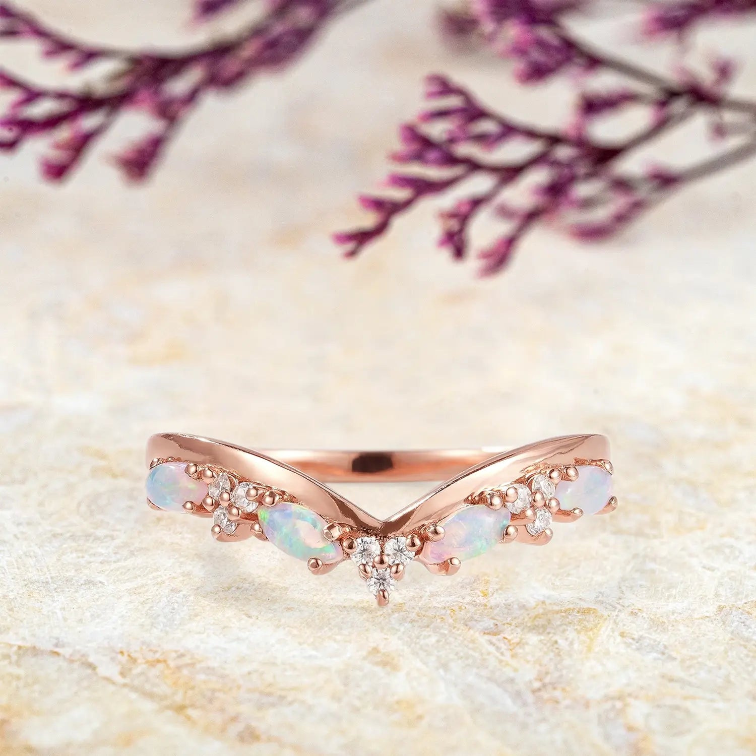 Eternity Band Opal Stackable Ring Rose Gold Opal Chevron