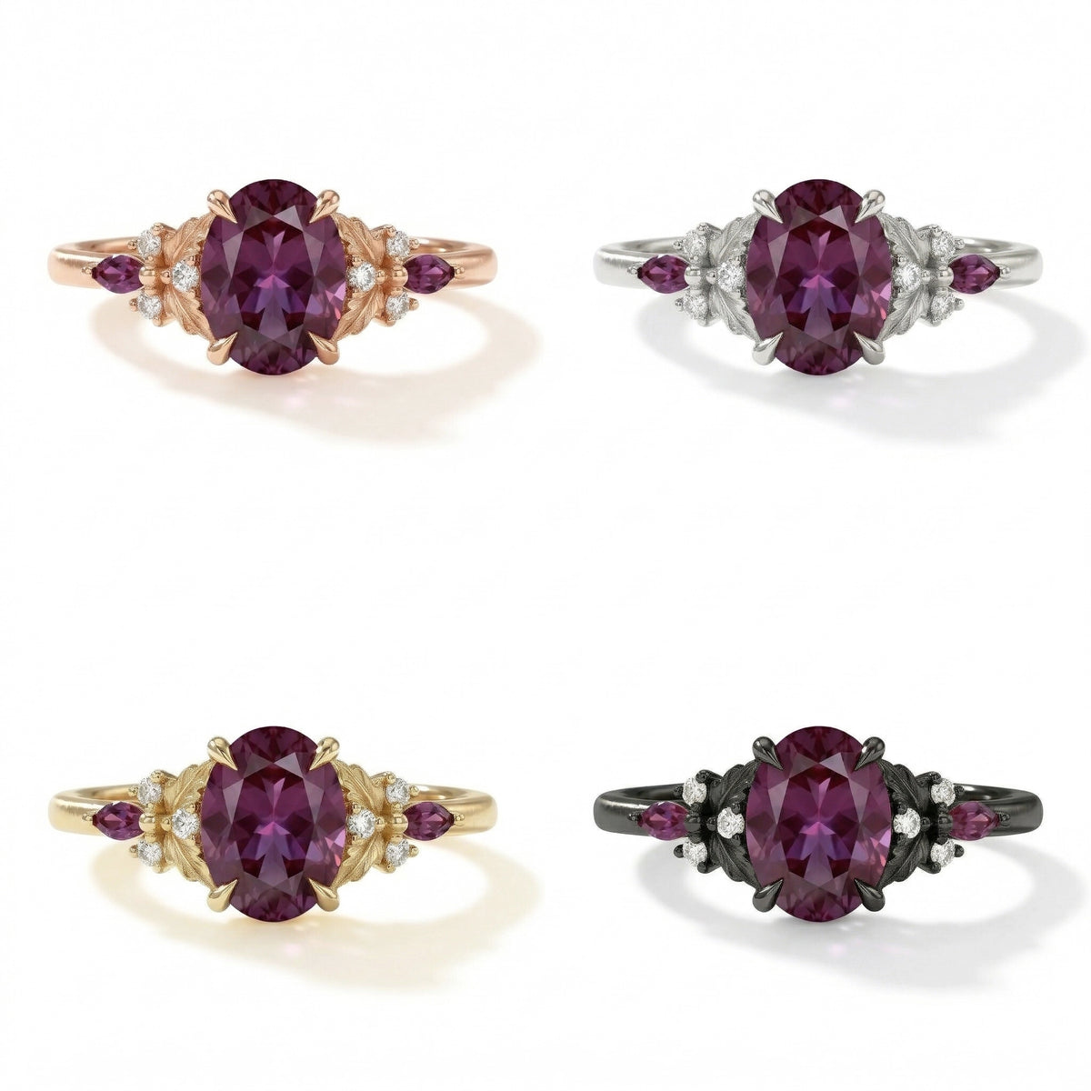 Oval Cut Alexandrite Engagement Ring Gold Leaf Cluster Nature Ring