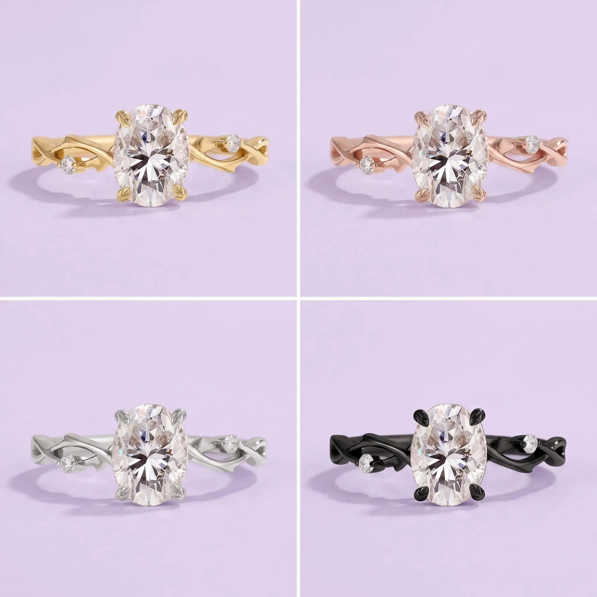 Oval Moissanite Engagement Ring 14K Cross-Branch Promise Rings