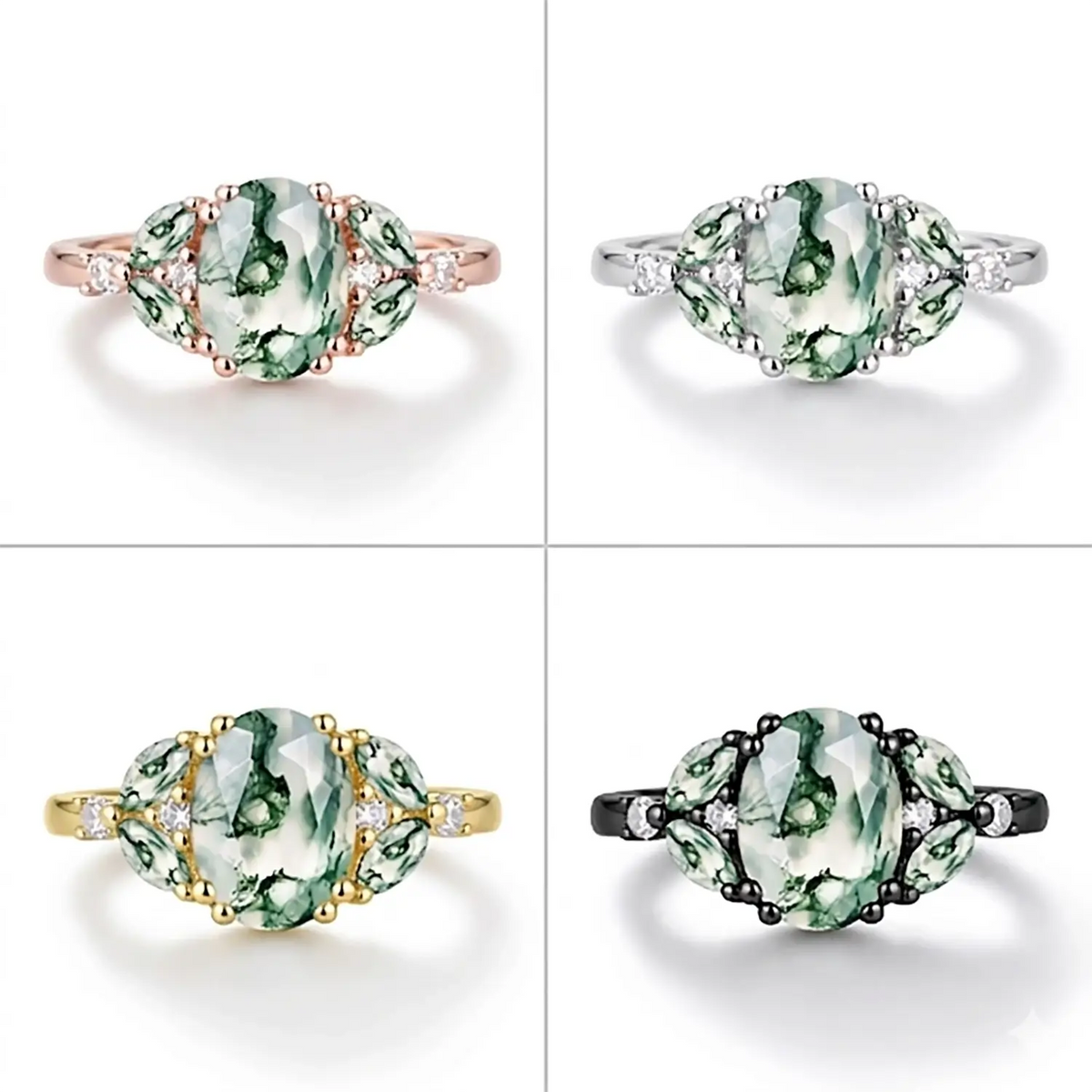 oval cut moss agate engagement ring 4 color material rose gold yellow gold black white gold
