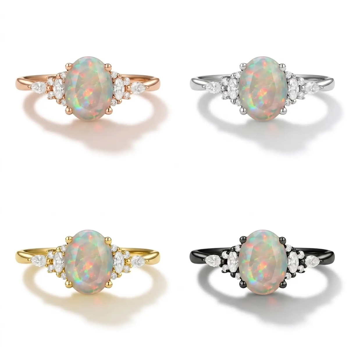 oval cut opal cluster engagement ring 4 material color