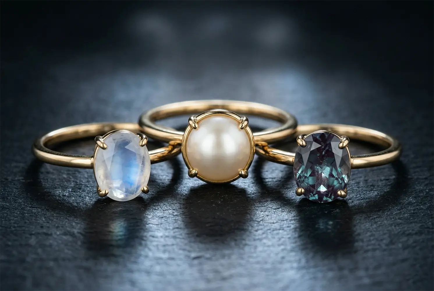 june birthstone engagement ring pearl alexandrite and moonstone stone