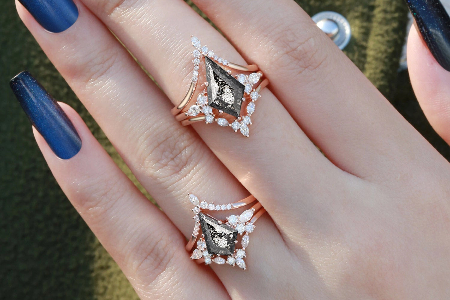 Luxury art three-piece set natural Salt and Pepper Diamonds for women