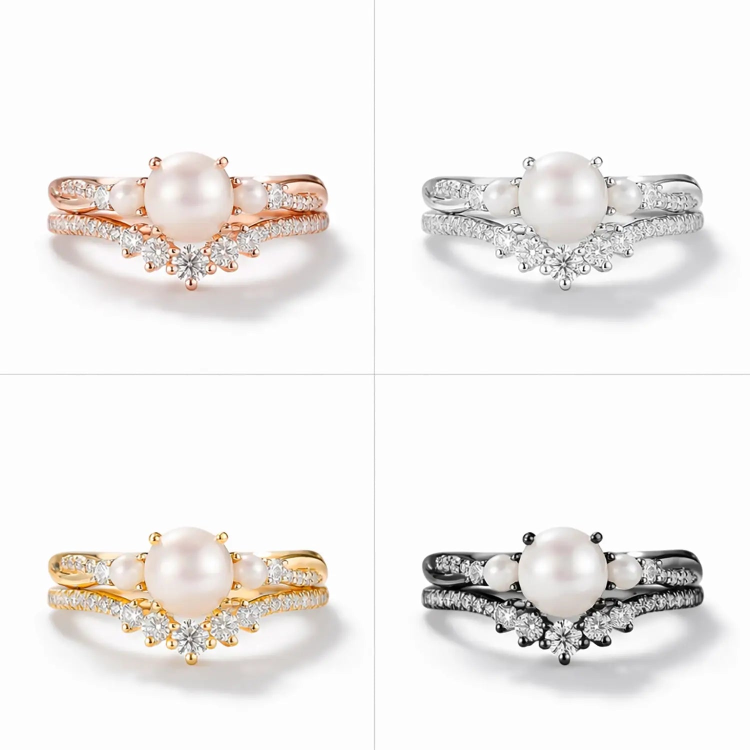 Bague de fiançailles Akoya Pearl en or rose, trois pierres - Lumera