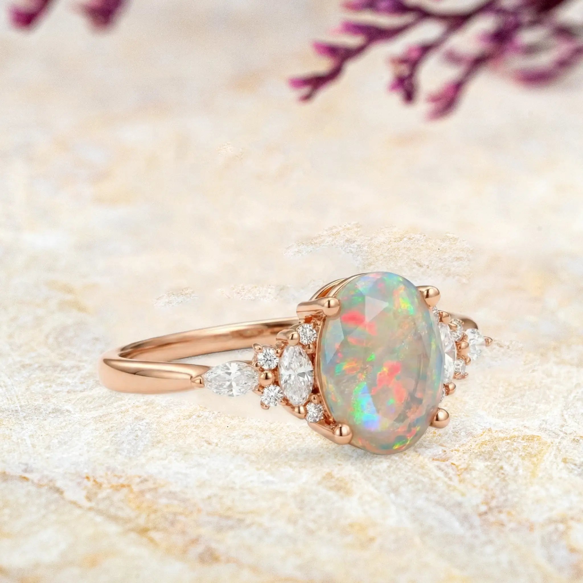 October birthstone opal ring handcrafted cluster design for everyday wear
