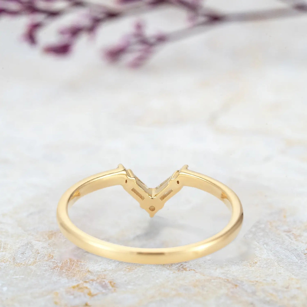 Chevron Moissanite Wedding Band – Rectangle & Round Cut Stackable Gold Ring