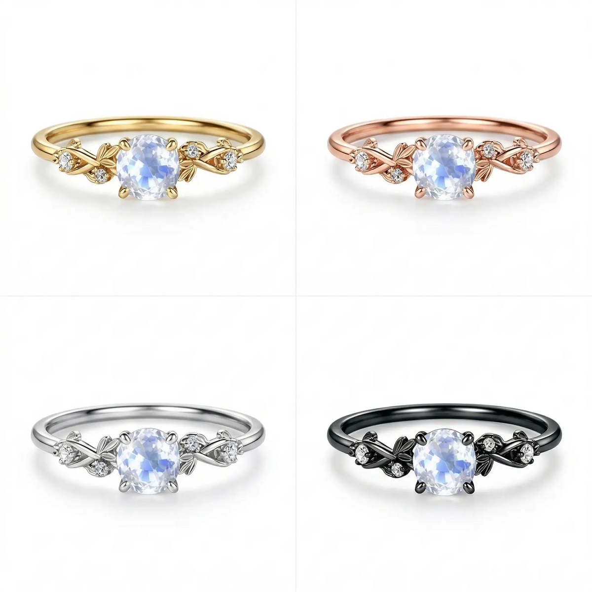 unique moonstone leaf ring round center stone nature inspired engagement ring for women 4 metal gold