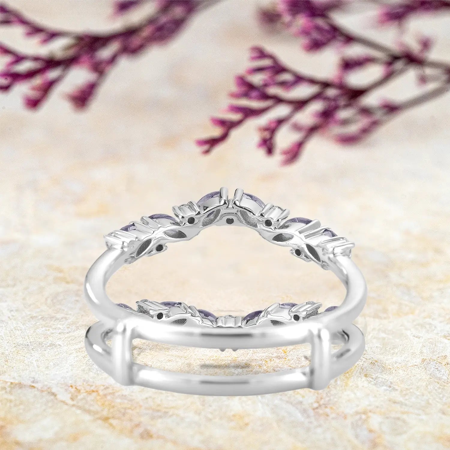 Alexandrite Enhancer Double Matching Bands for Engagement Rings | orleone white gold band