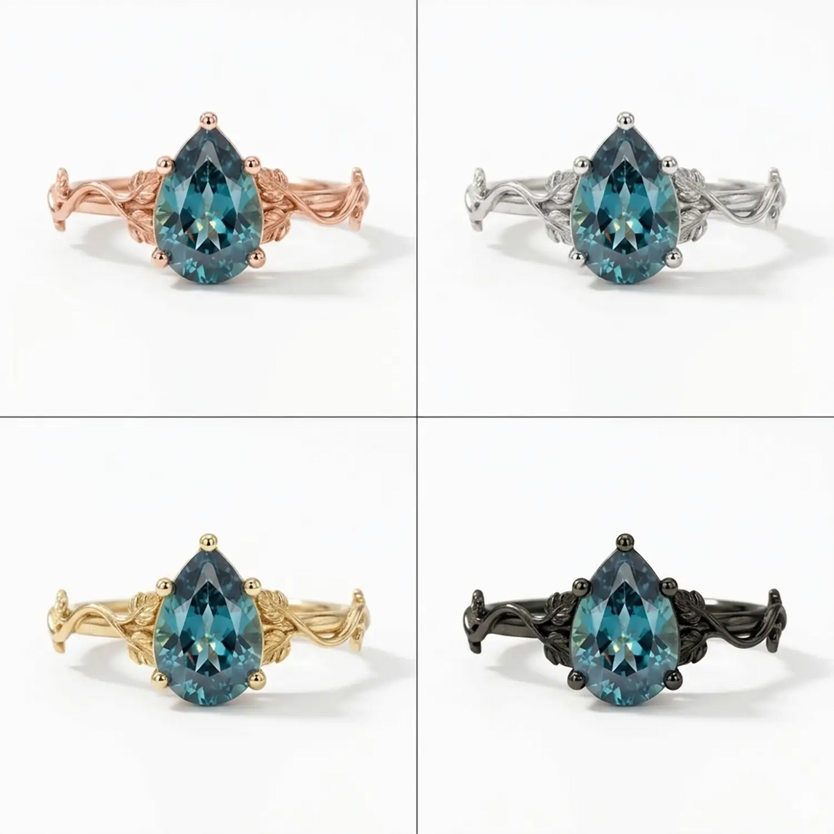 Pear Cut Alexandrite Leaf Engagement Ring Minimalist Solitaire Rings-Elariv