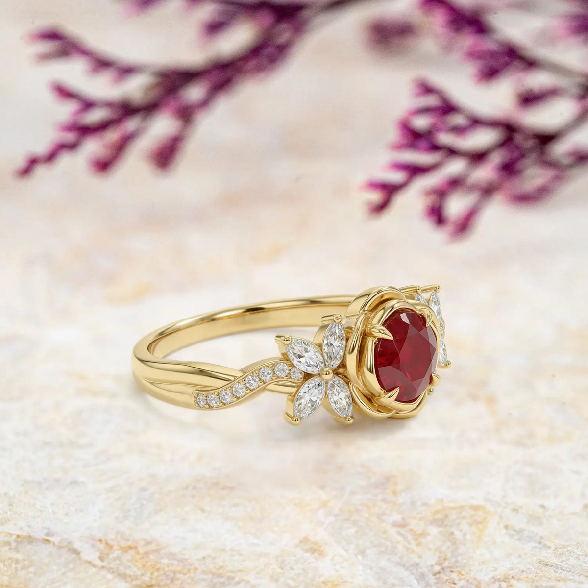 unique floral ruby engagement ring artistic rose design