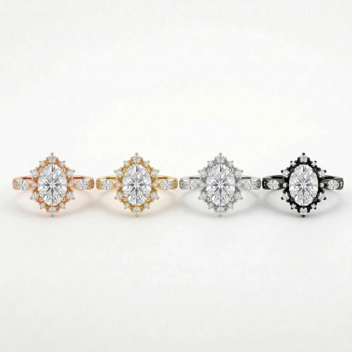 oval moissanite vintage halo promise ring crown inspired engagement ring in solid gold 4 color