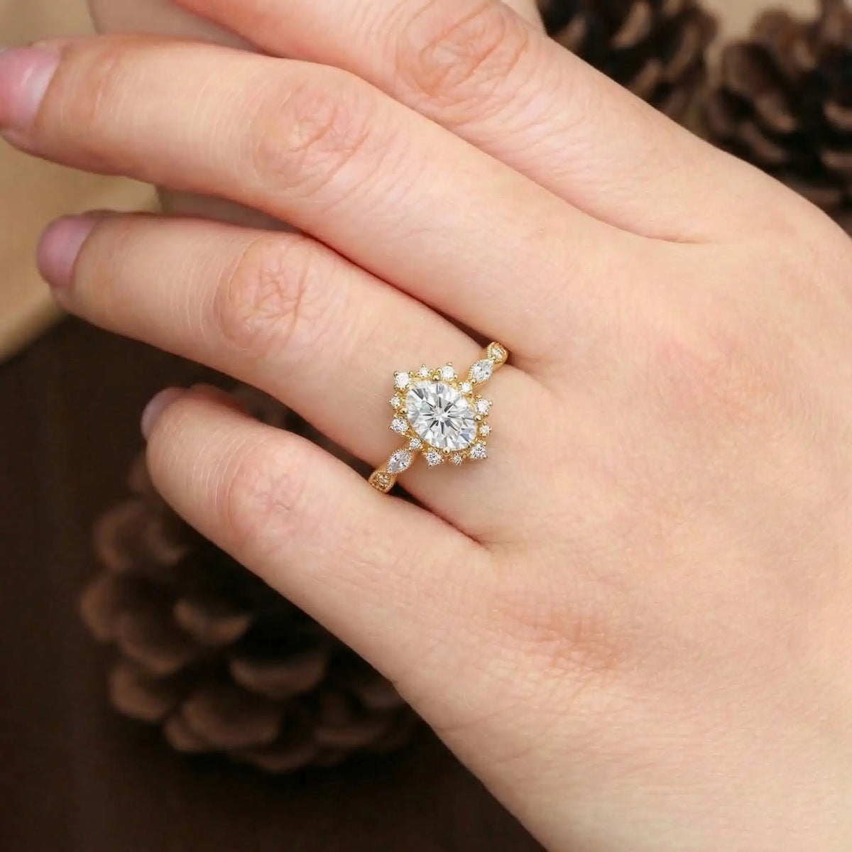 vintage oval moissanite halo engagement ring crown inspired oval moissanite promise ring for women jewelry orleone custom