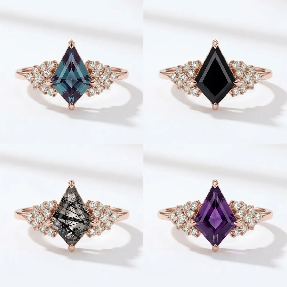 kite shaped moss agate ring cluster setting bridal ring 4 gemstone
